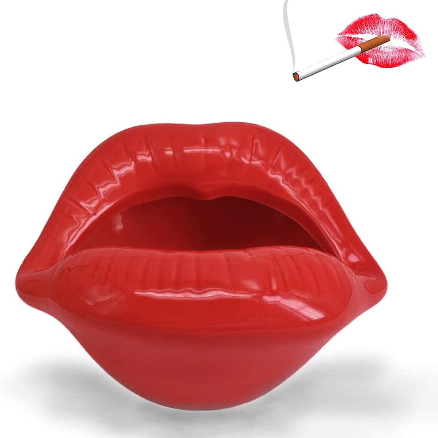 Creative Ceramic Ashtray with Lips Design Dark Red
