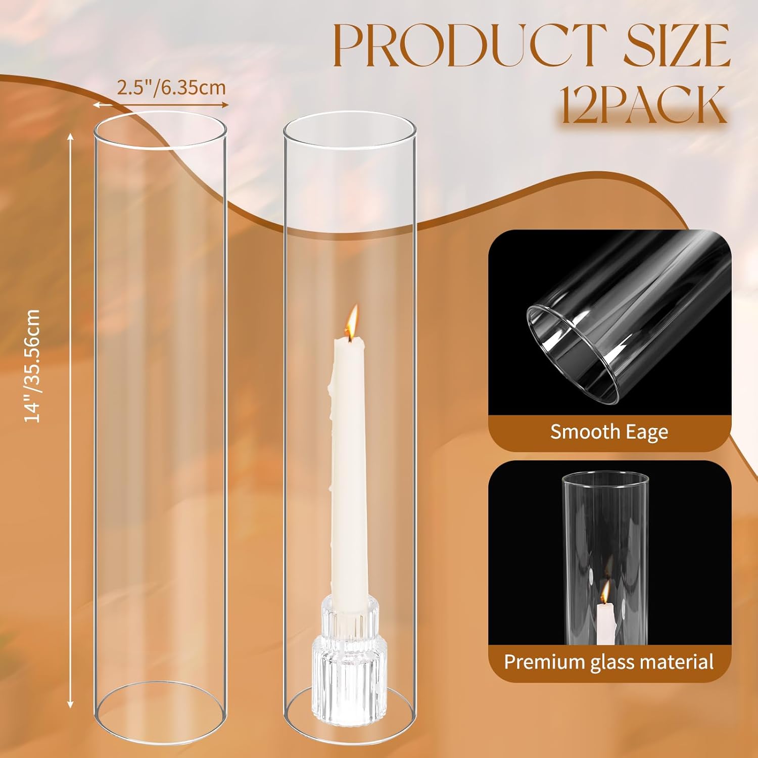 12PCS Clear Glass Hurricane Candle Holder Sleeve