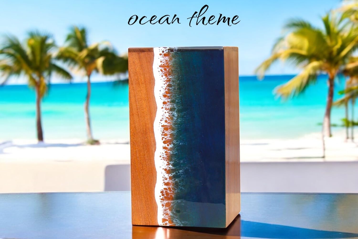 Ocean Wooden Resin Urn for Adult Male