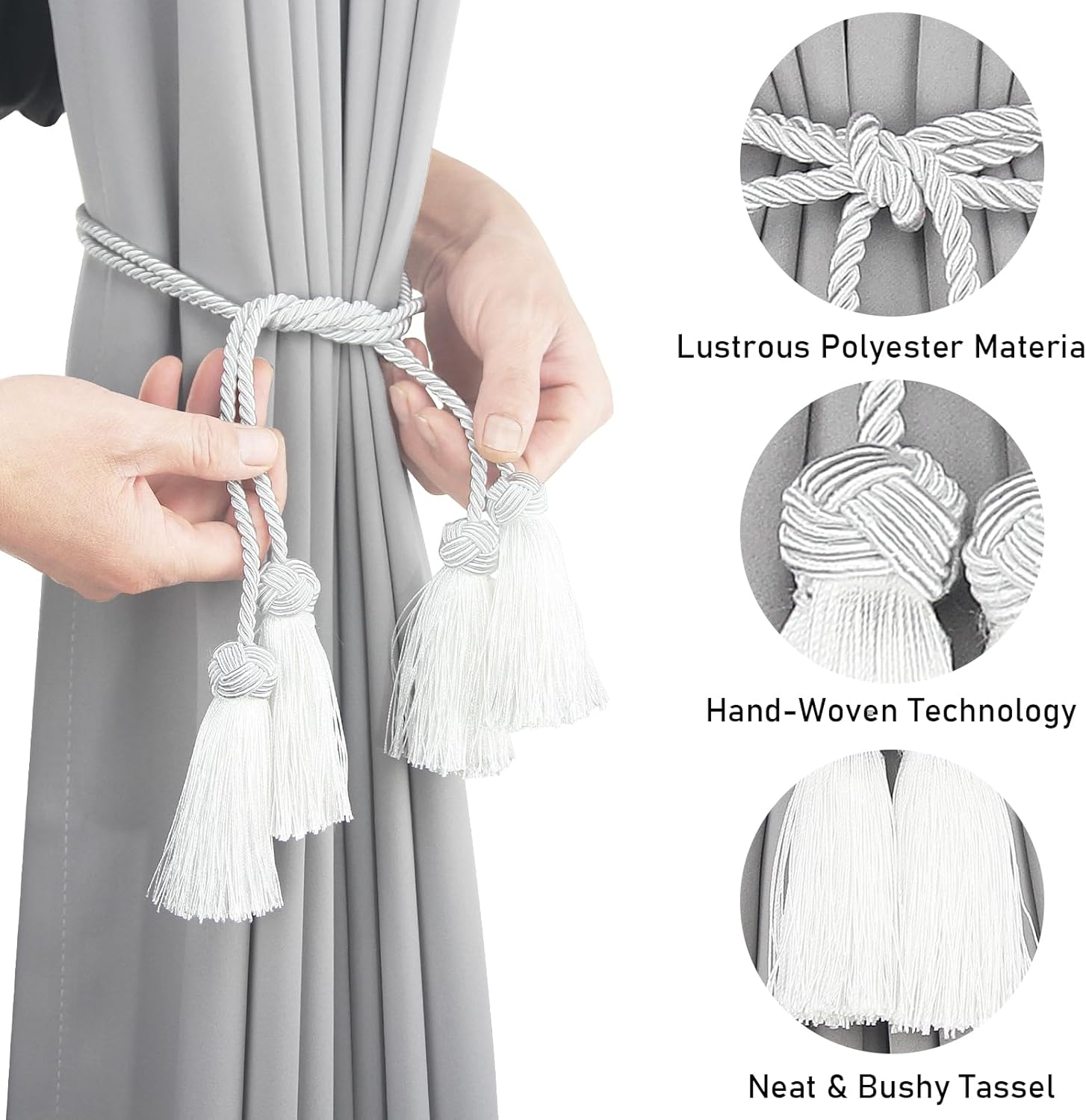 Elegant White Curtain Tiebacks with Tassel 2pack