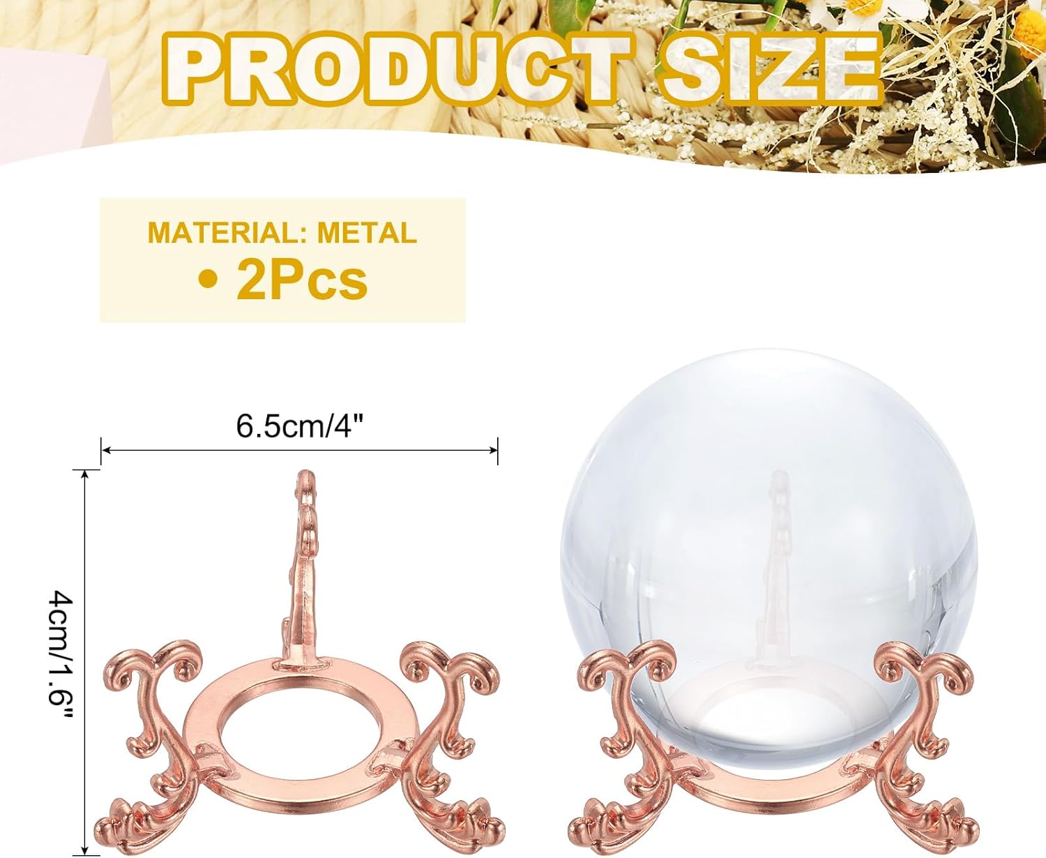 Uxcell 2pcs Metal Crystal Sphere Display Stand Rose Gold