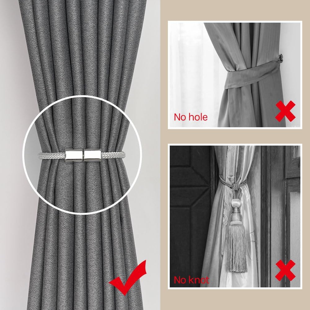 NICEEC 4 Pack Magnetic Curtain Tiebacks Modern Simple Style