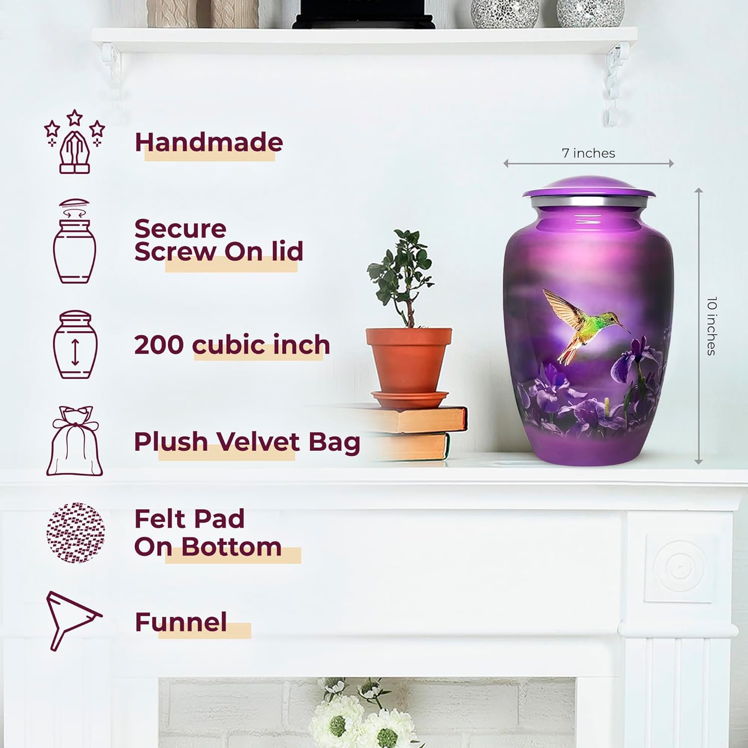 Large Hummingbird Urn for Human Ashes