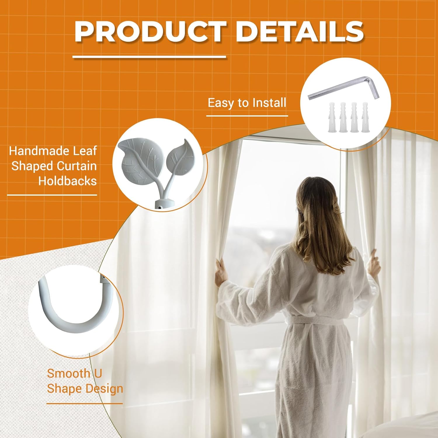 Matte White Leaf Shape Curtain Holdbacks Set of 2