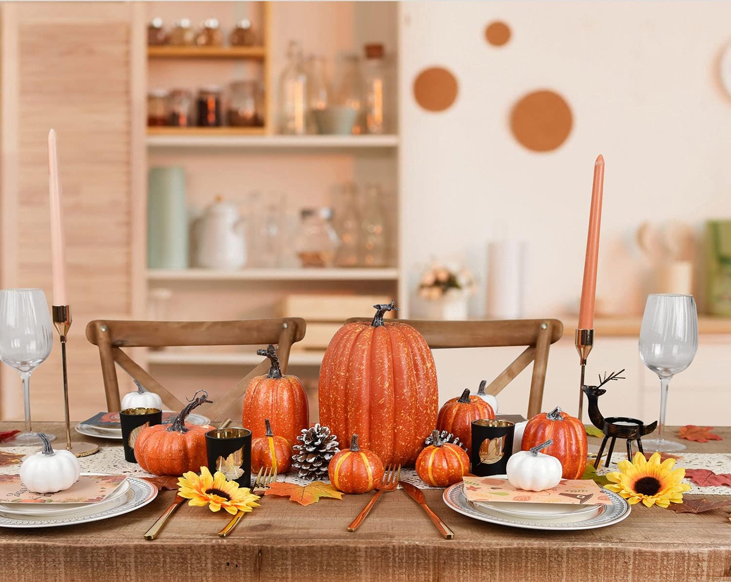 Lvydec Artificial Pumpkins Set 7pcs Harvest Decoration