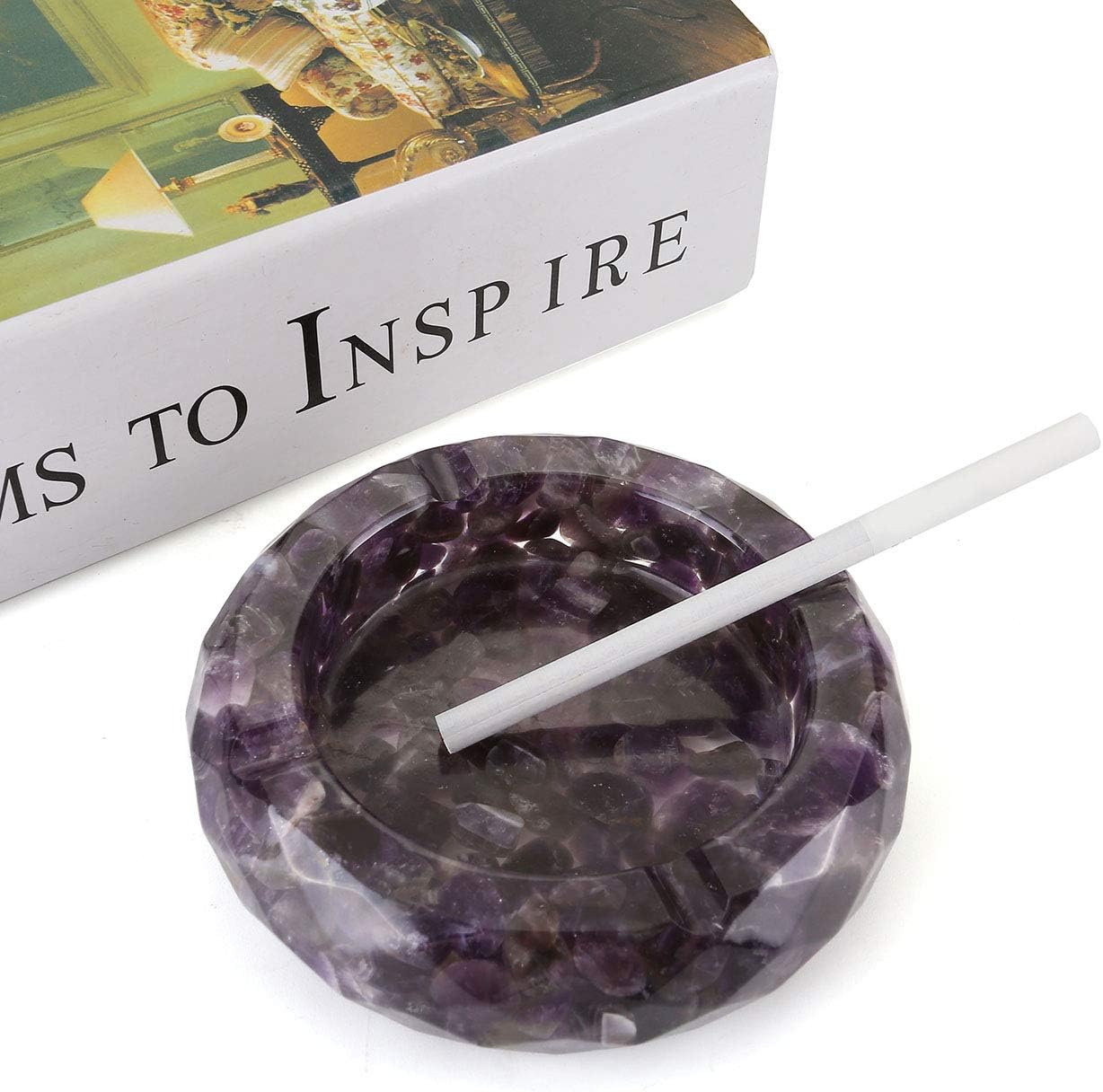 Yoption Amethyst Crystal Ashtray with Tumbled Stone Design
