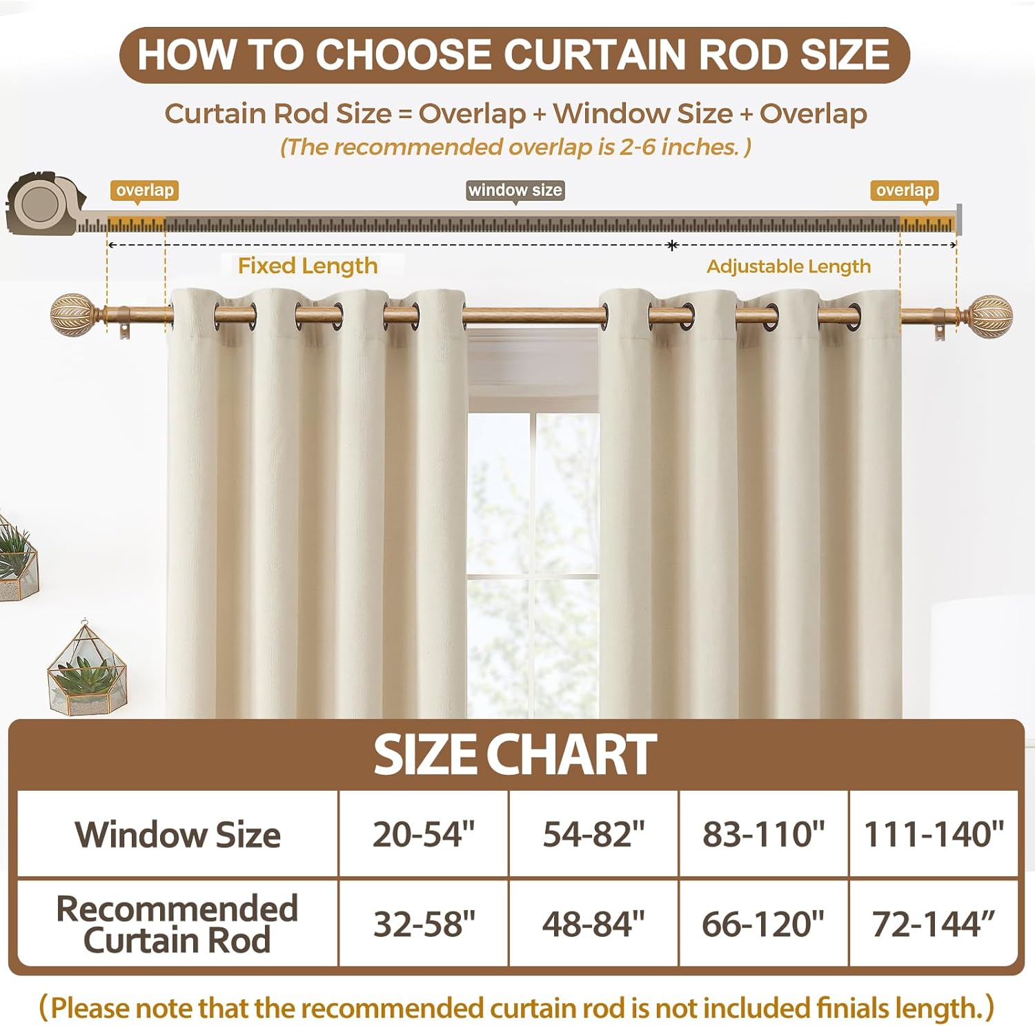 KAMANINA 1 Inch Adjustable Wood Curtain Rods 48-84 Inches
