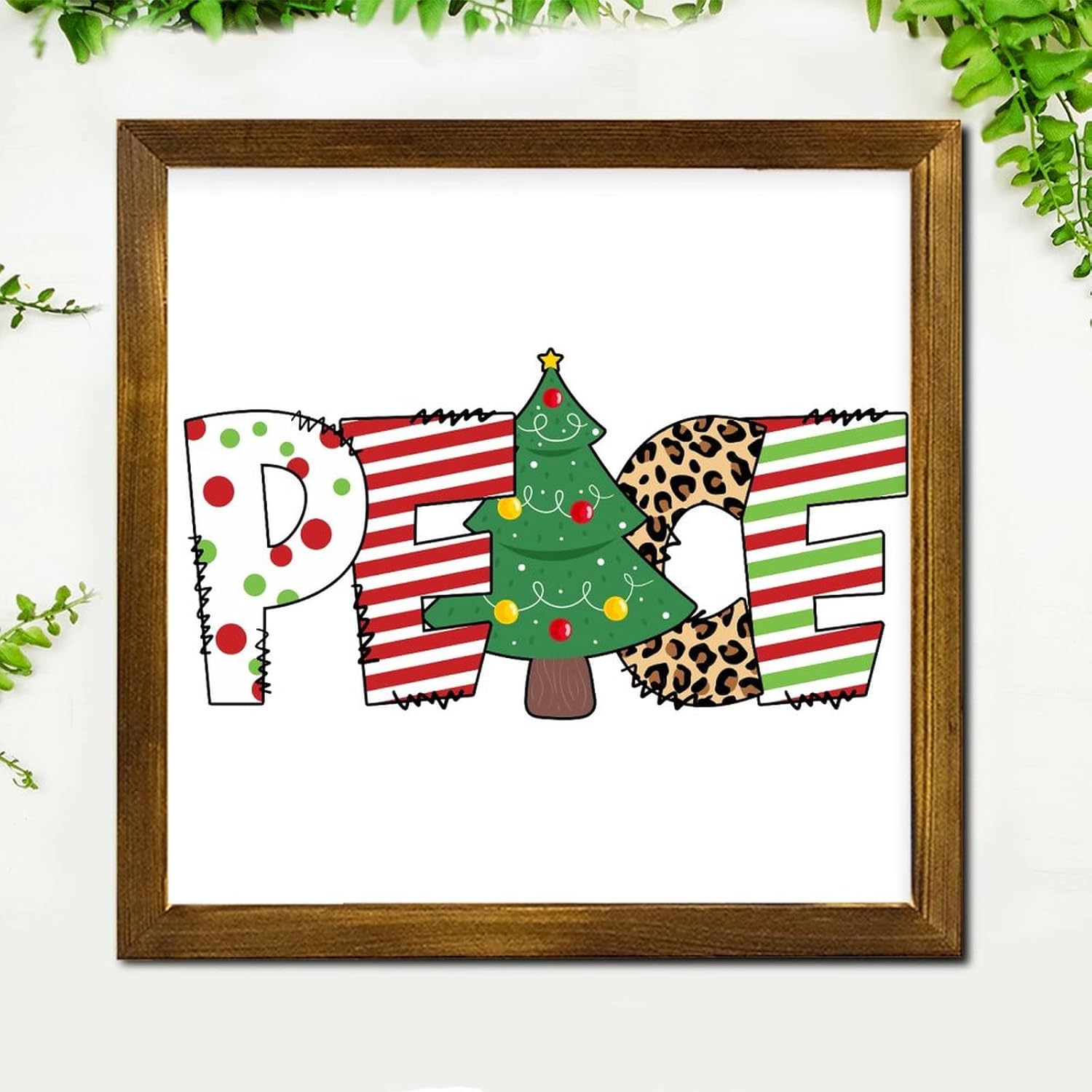Merry Christmas Wood Framed Sign 12x12 Inch