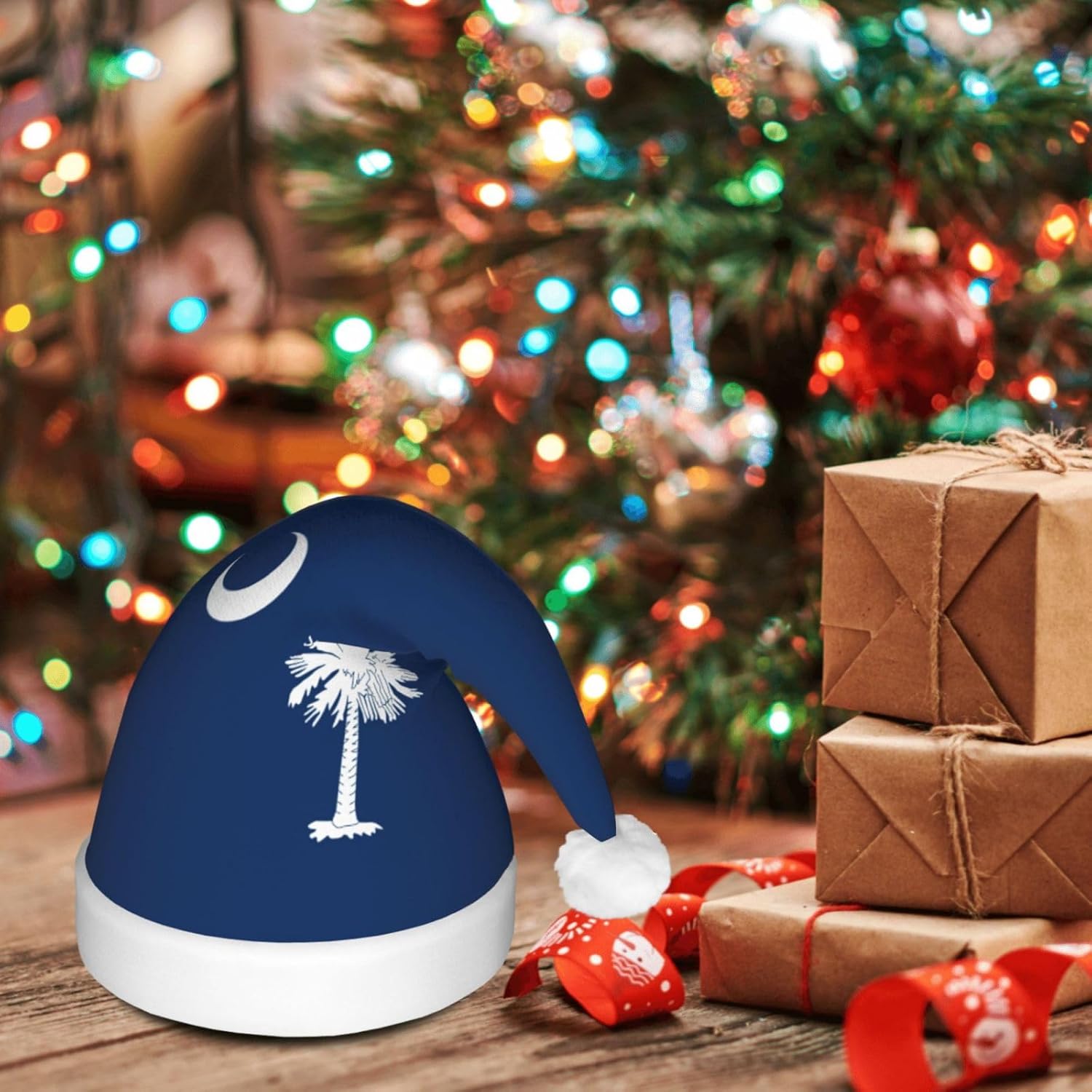 South Carolina Flag Christmas Hat with LED Lights