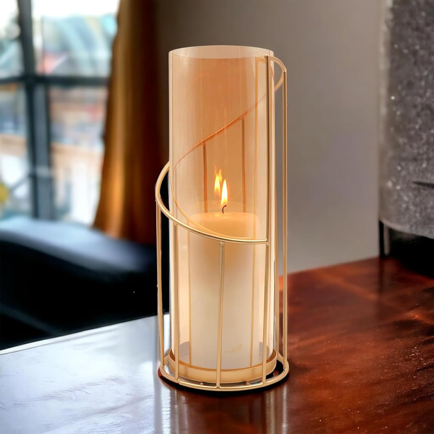 Hosley 12-Inch Metal Glass Hurricane Candle Holder
