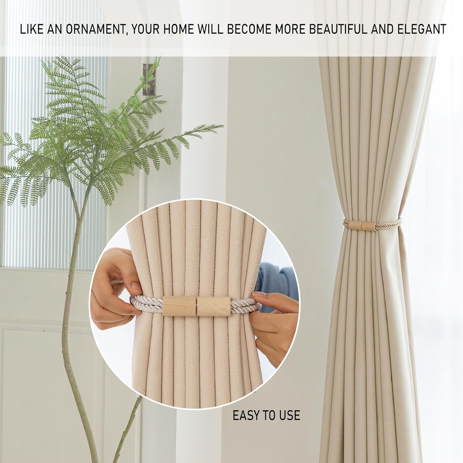 Contoeey Magnetic Boho Curtain Holders 2 Pack White