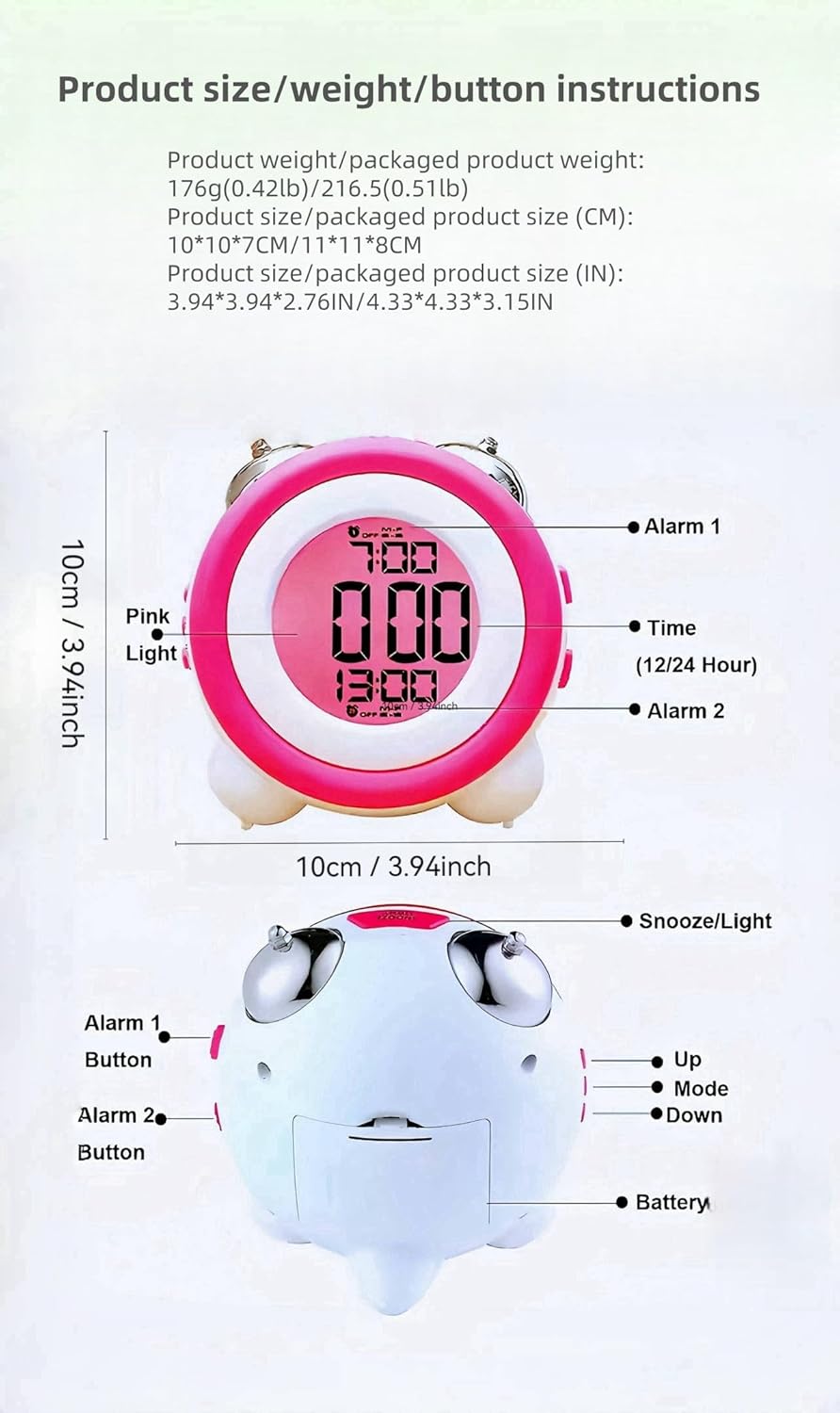 Super Loud Alarm Clock with Retro Design and Backlight Display