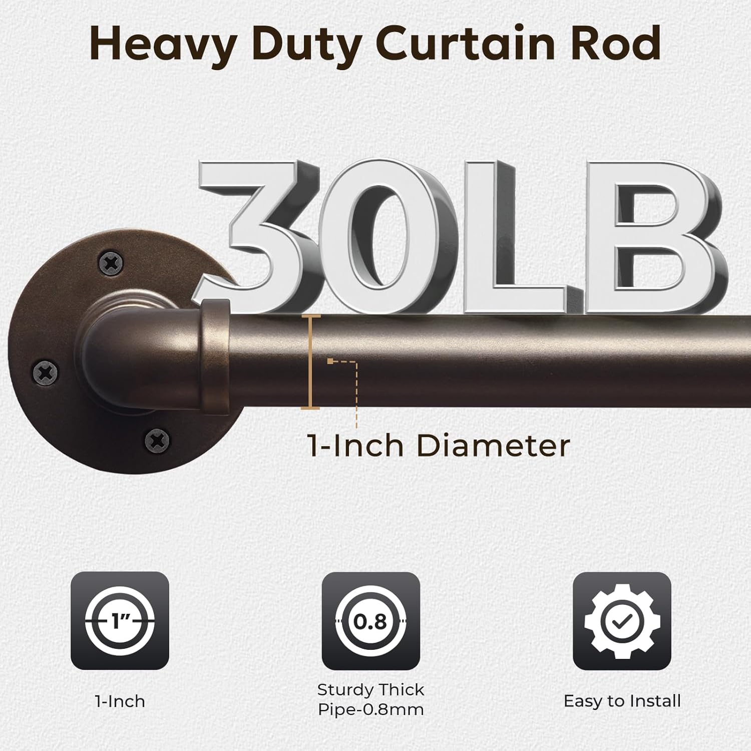 Zeerobee 1 Inch Antique Bronze Curtain Rods 32-48 Inches