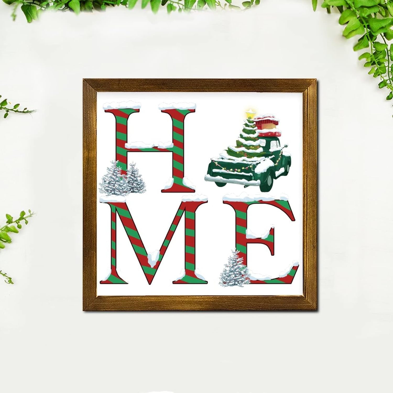 Christmas Candy Cane Framed Wood Sign 7x7 Inch