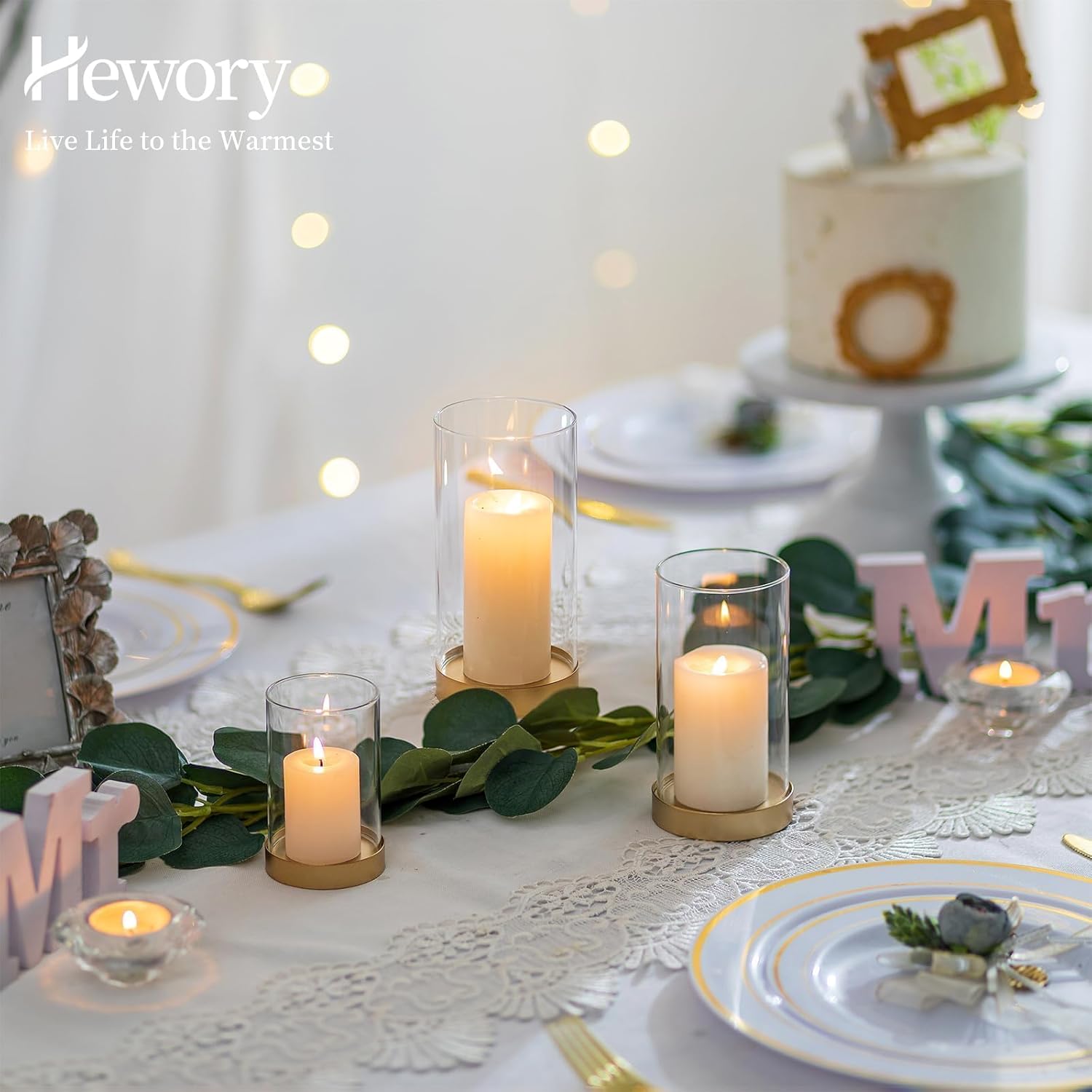 Hewory Gold Hurricane Candle Holder Set of 6