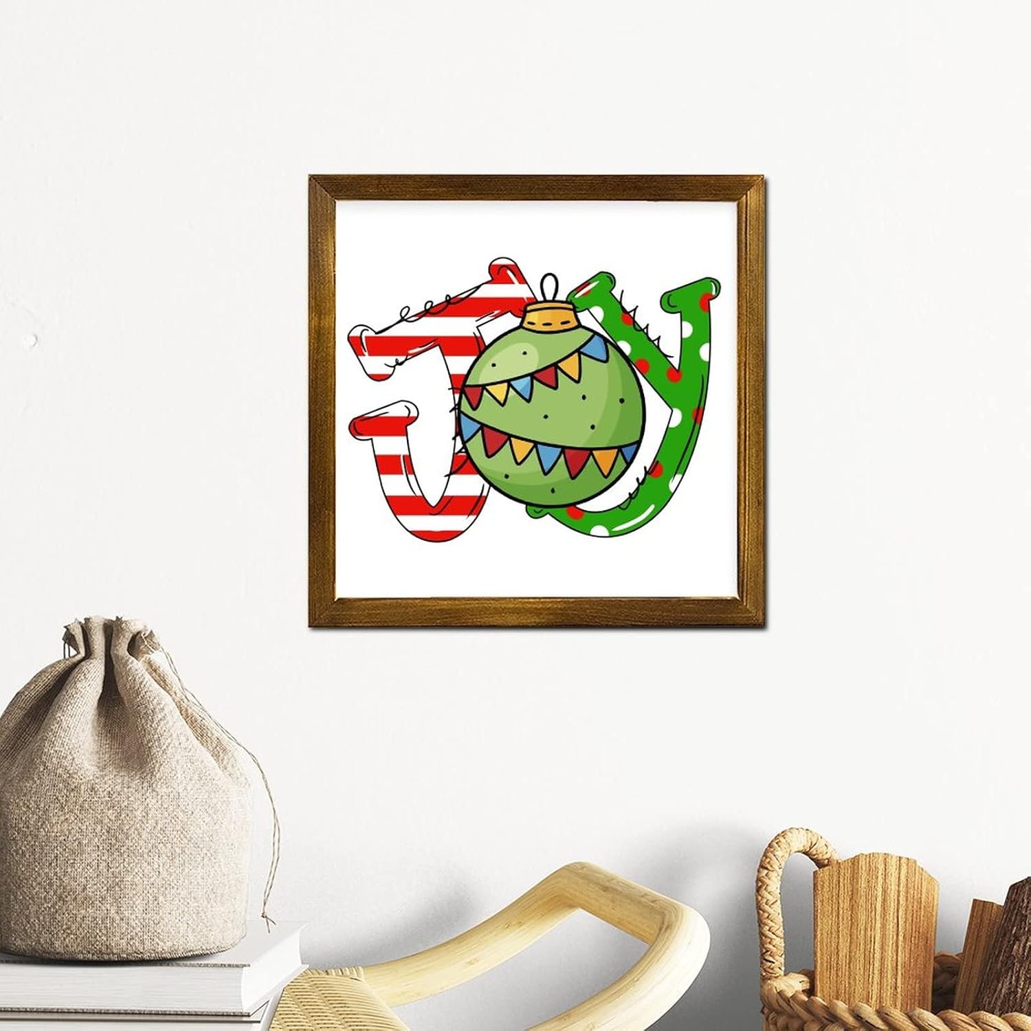 Christmas Joy Ball Framed Wooden Sign 7x7 Inch 1