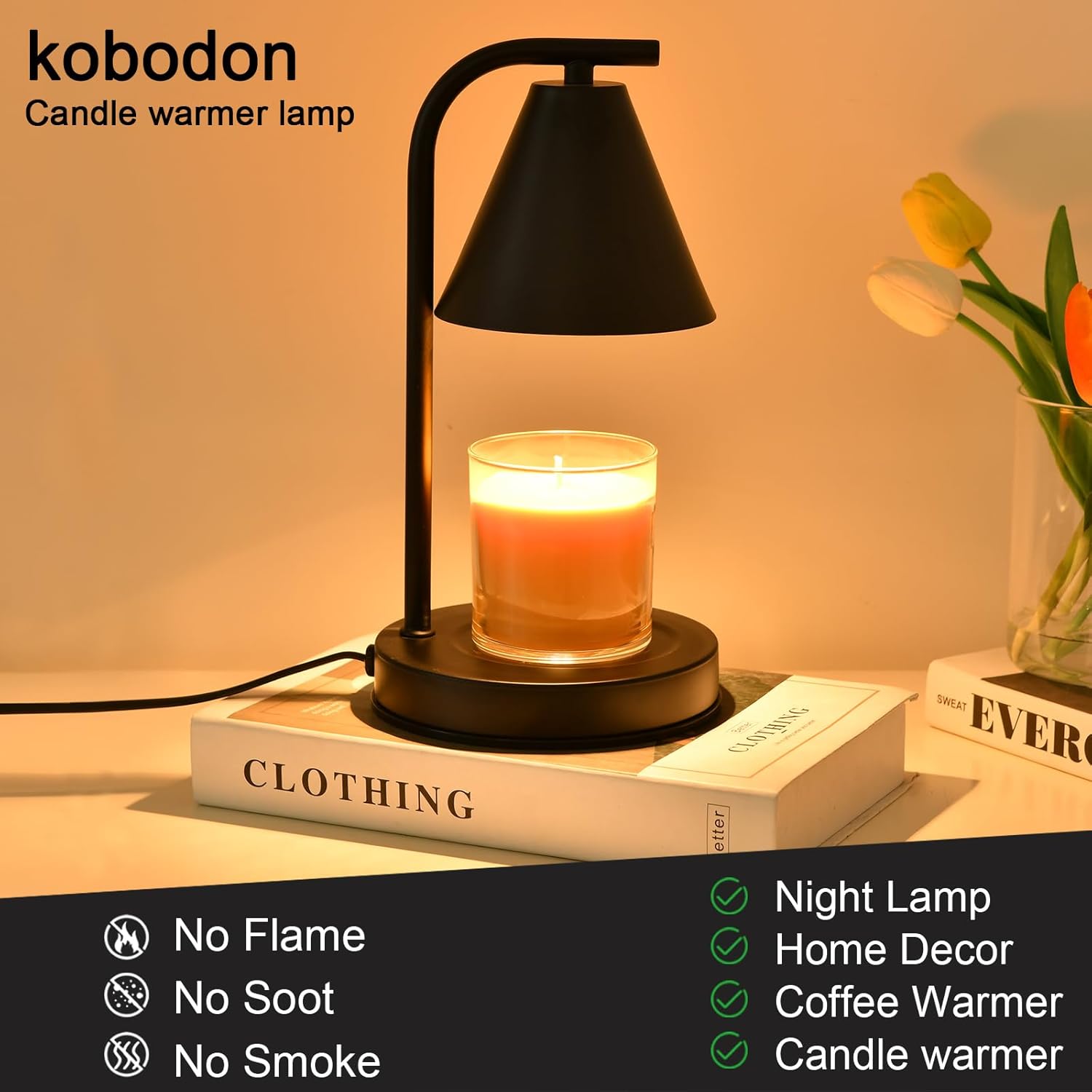 Candle Warmer Lamp with 2 Bulbs Black Jar Design