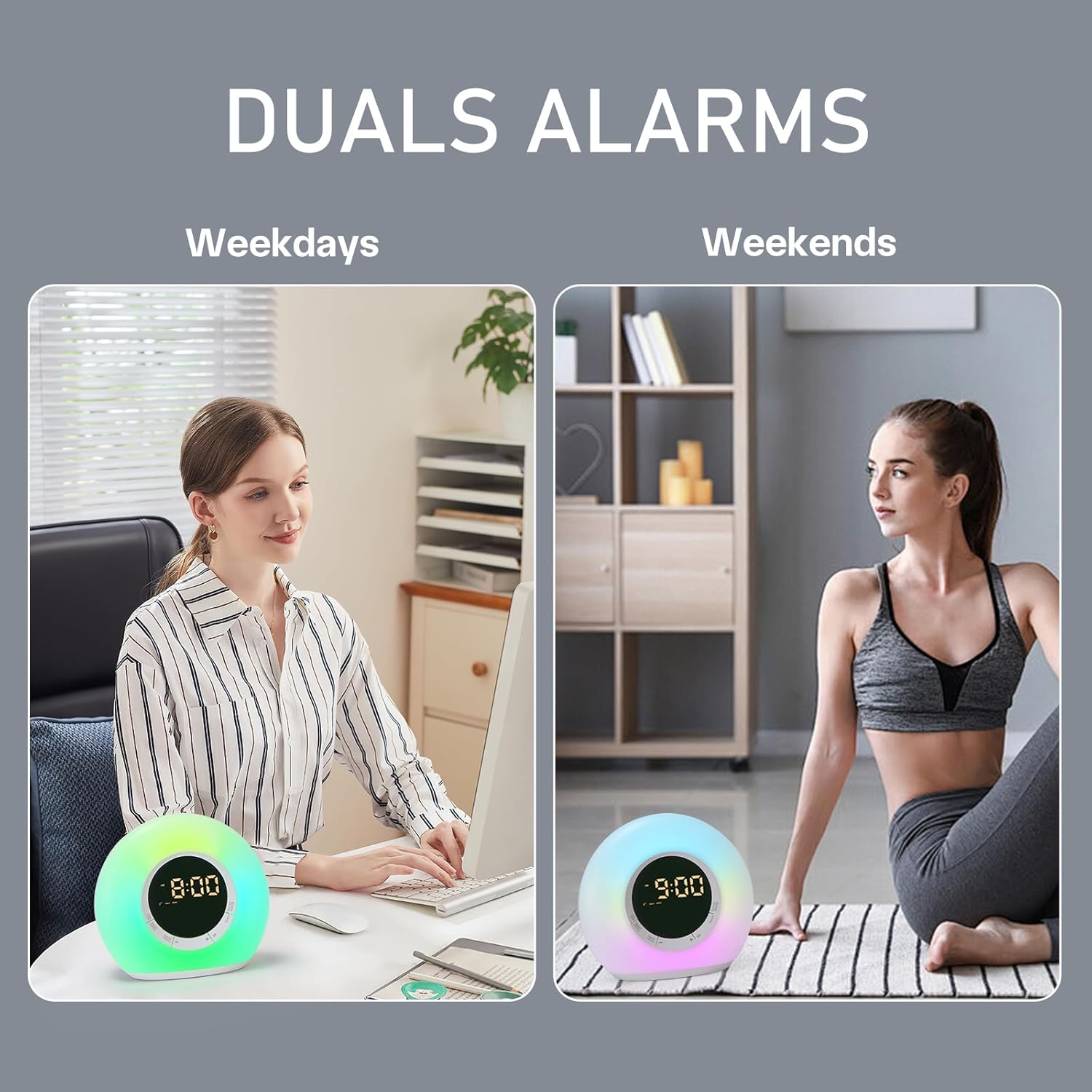 ICODE Alarm Clock with Dimmable Night Light and 10 White Noise