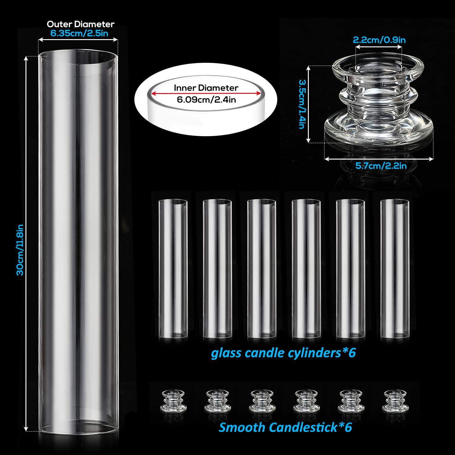 6 Sets Modern Candle Stand with Chimney Covers for Tapered Candles