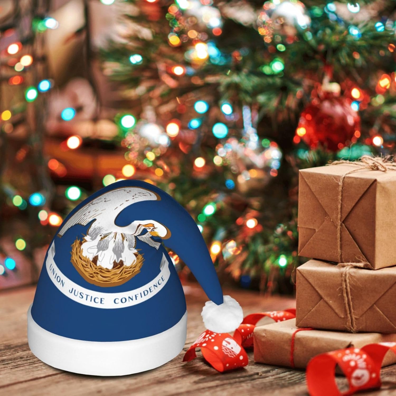 Louisiana State Flag Christmas Hat with LED Lights