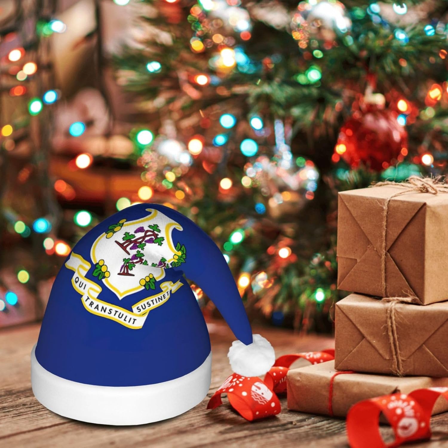 Connecticut State Flag Christmas Hat with LED Lights