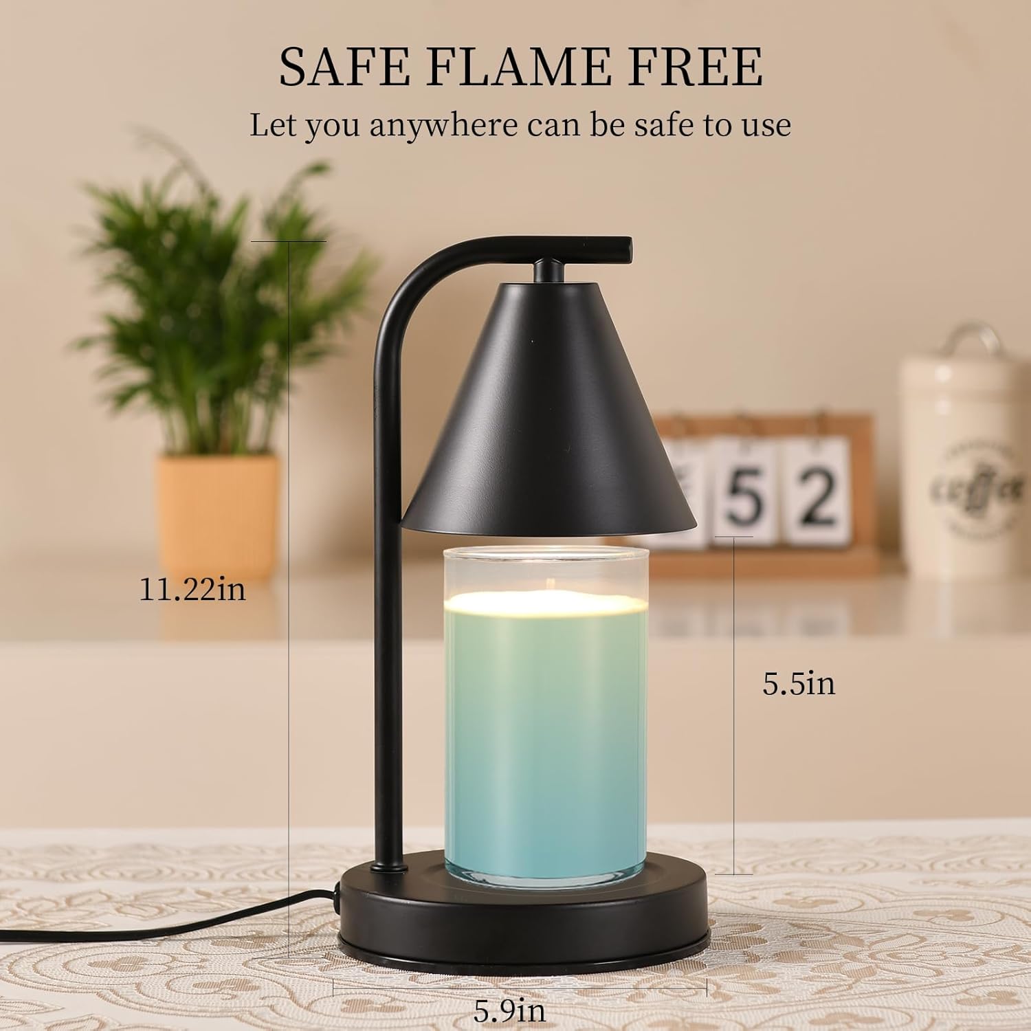 Candle Warmer Lamp with 2 Bulbs Black Jar Design