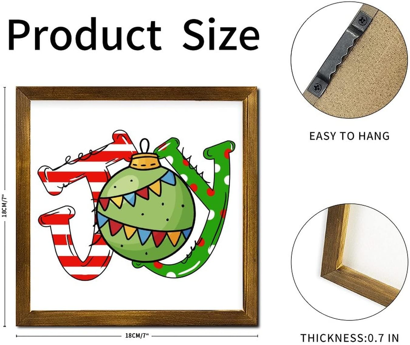 Christmas Joy Ball Framed Wooden Sign 7x7 Inch 1