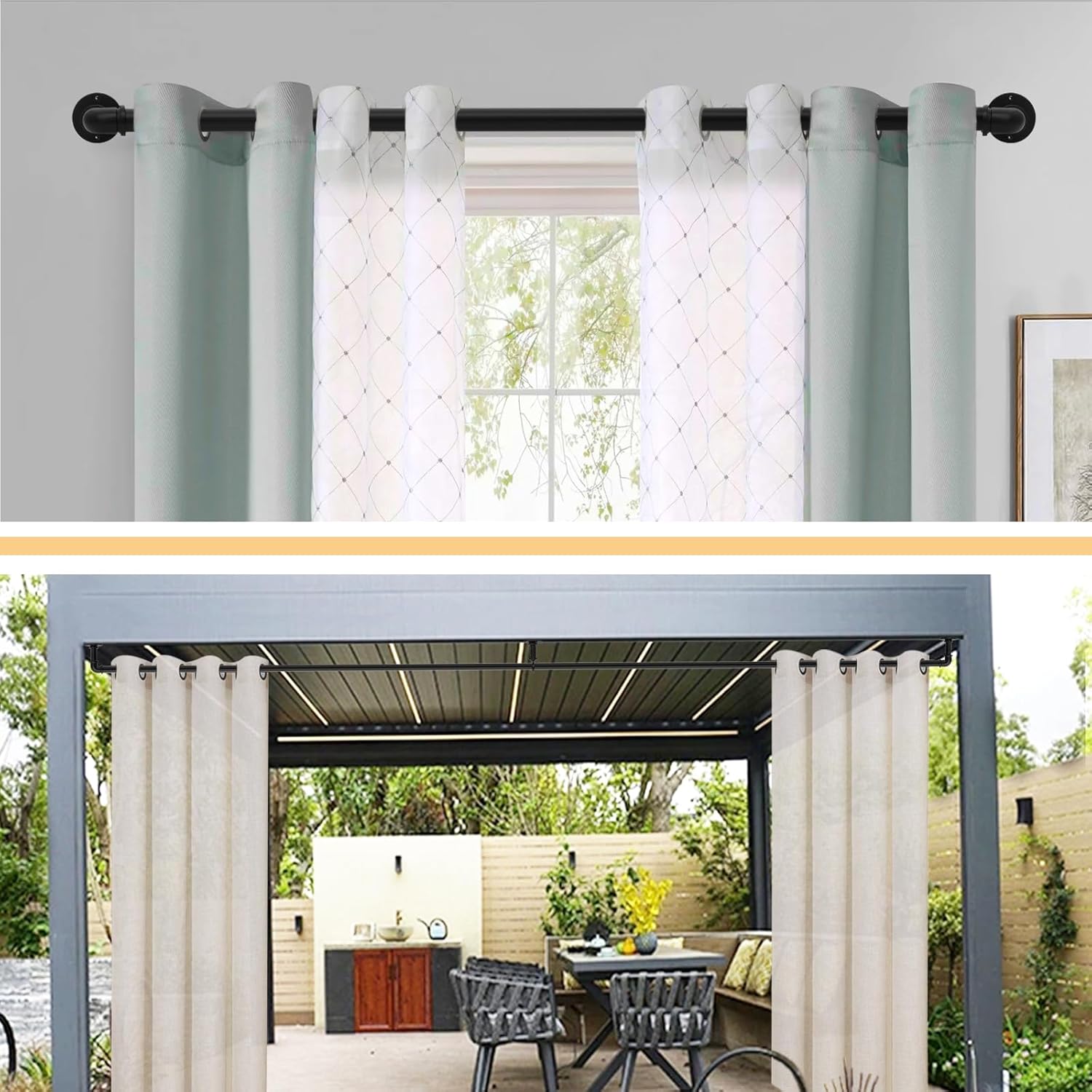 Industrial Curtain Rods 18-120 Inch Adjustable Blackout Rods