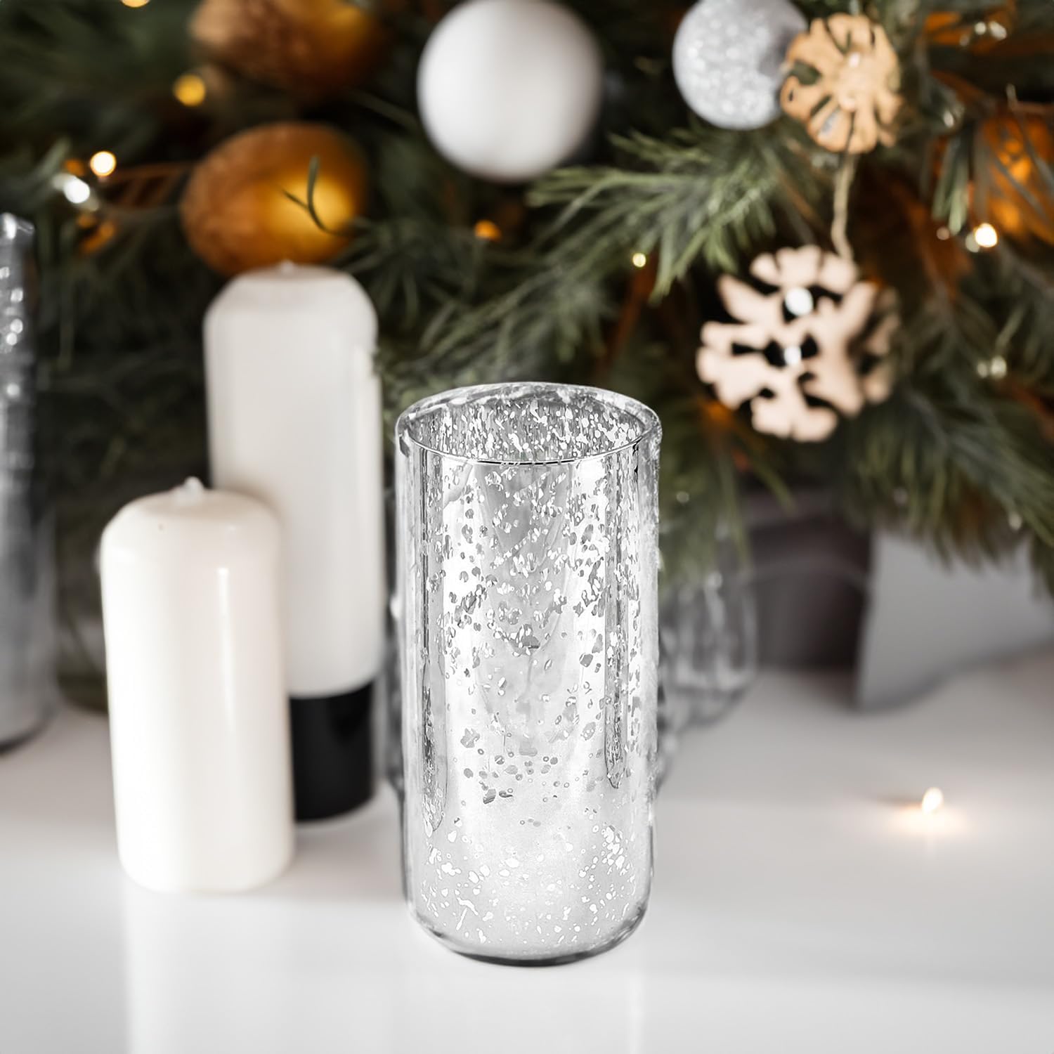WGVI Hurricane Candle Holder Sleeve Silver Speckled Glass