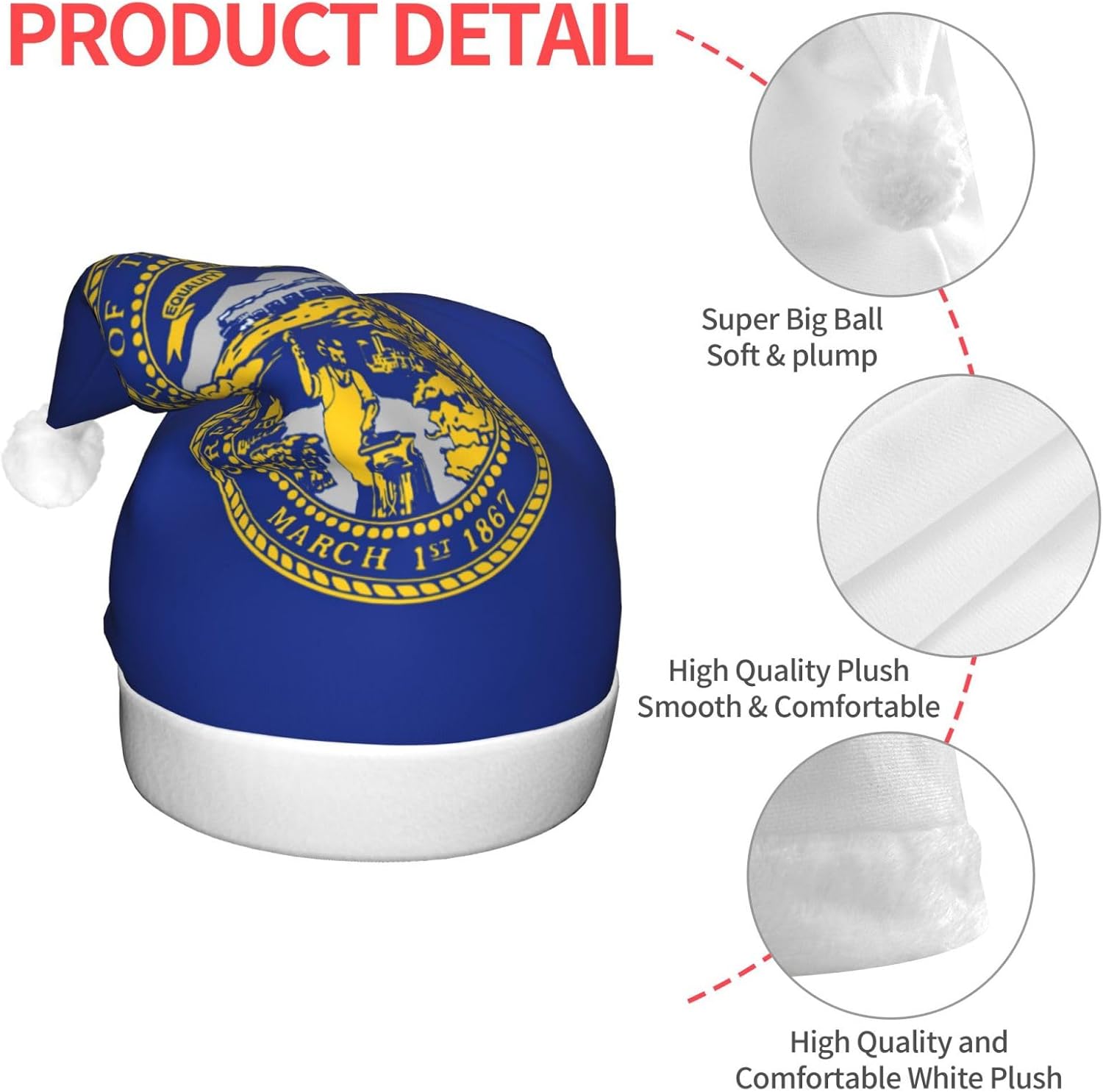 Nebraska Flag Print Christmas Hat with LED Light