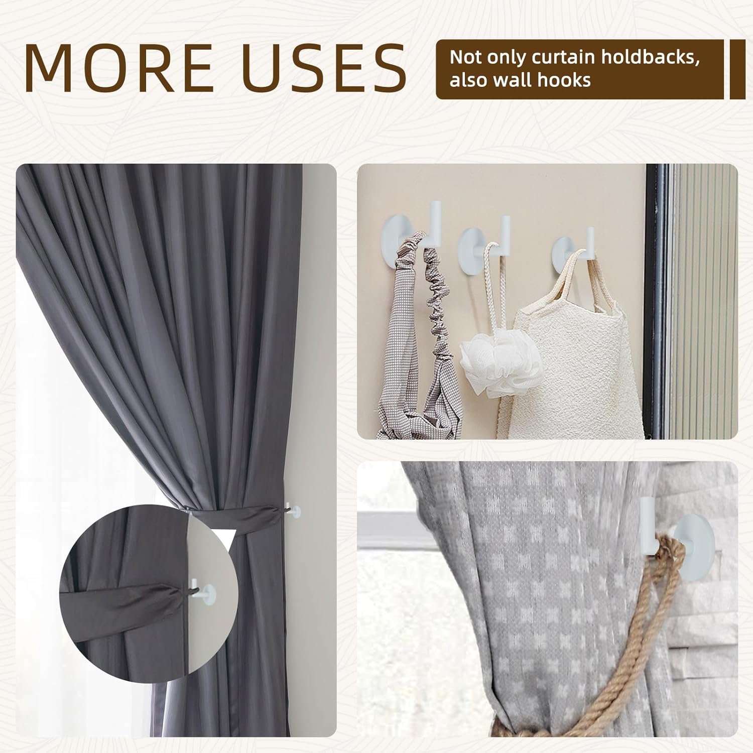 ARNORX L Shaped Curtain Tiebacks Set of 2 White