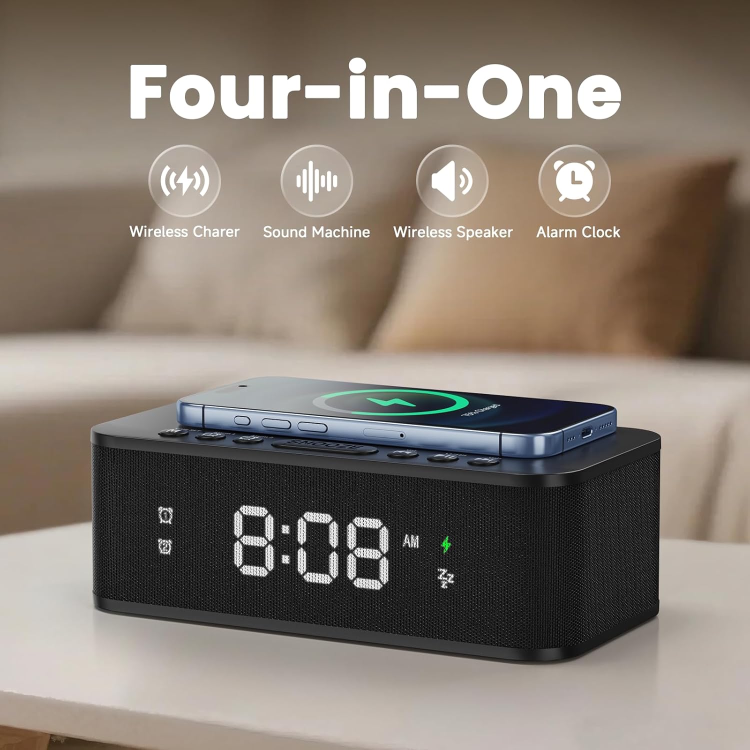 Digital Alarm Clock with White Noise and Bluetooth