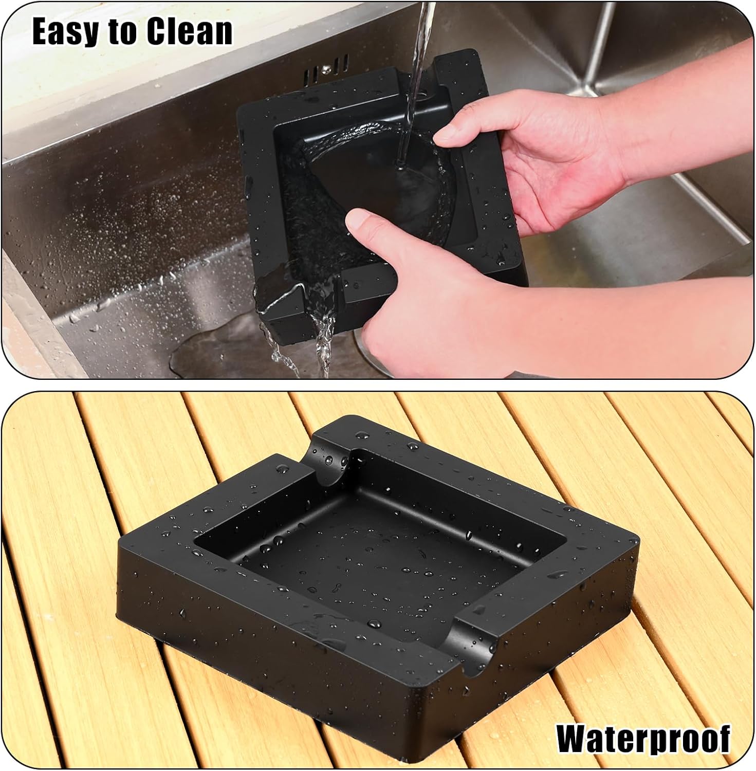 7 Inch Cigar Ashtray Silicone Black Durable Large Capacity
