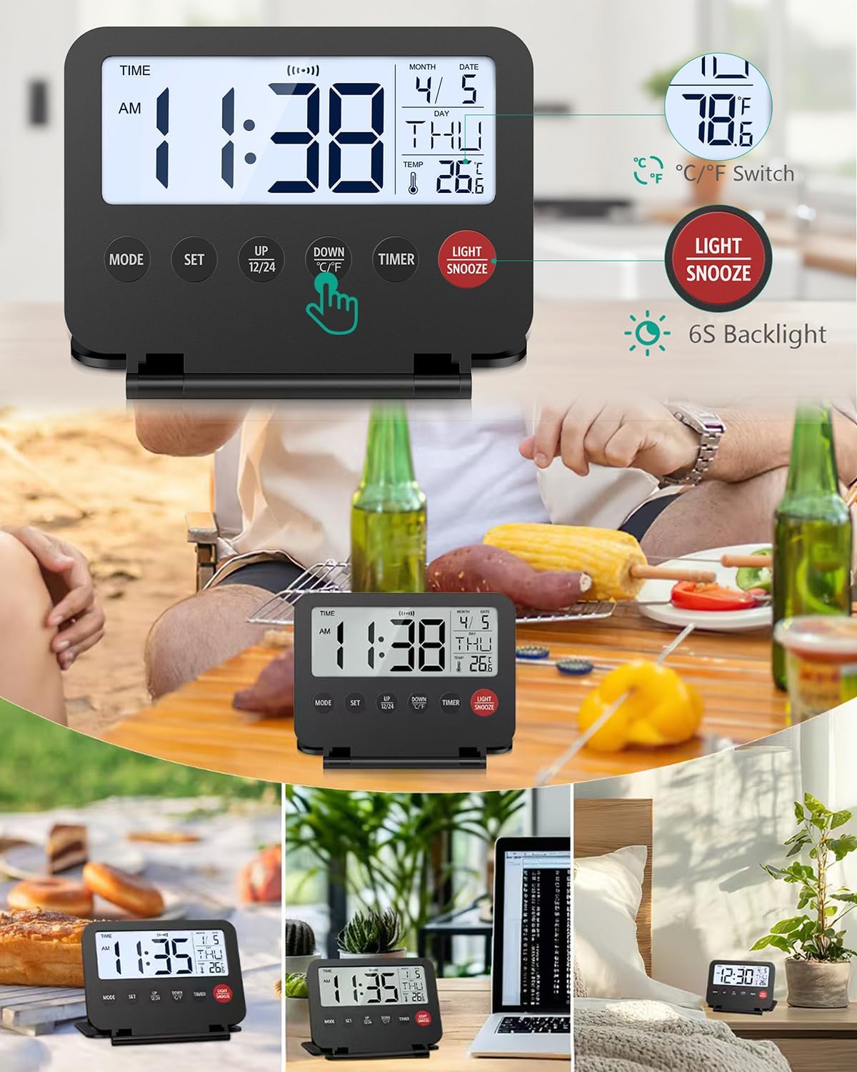 ORIA Digital Alarm Clock with Backlight and Snooze