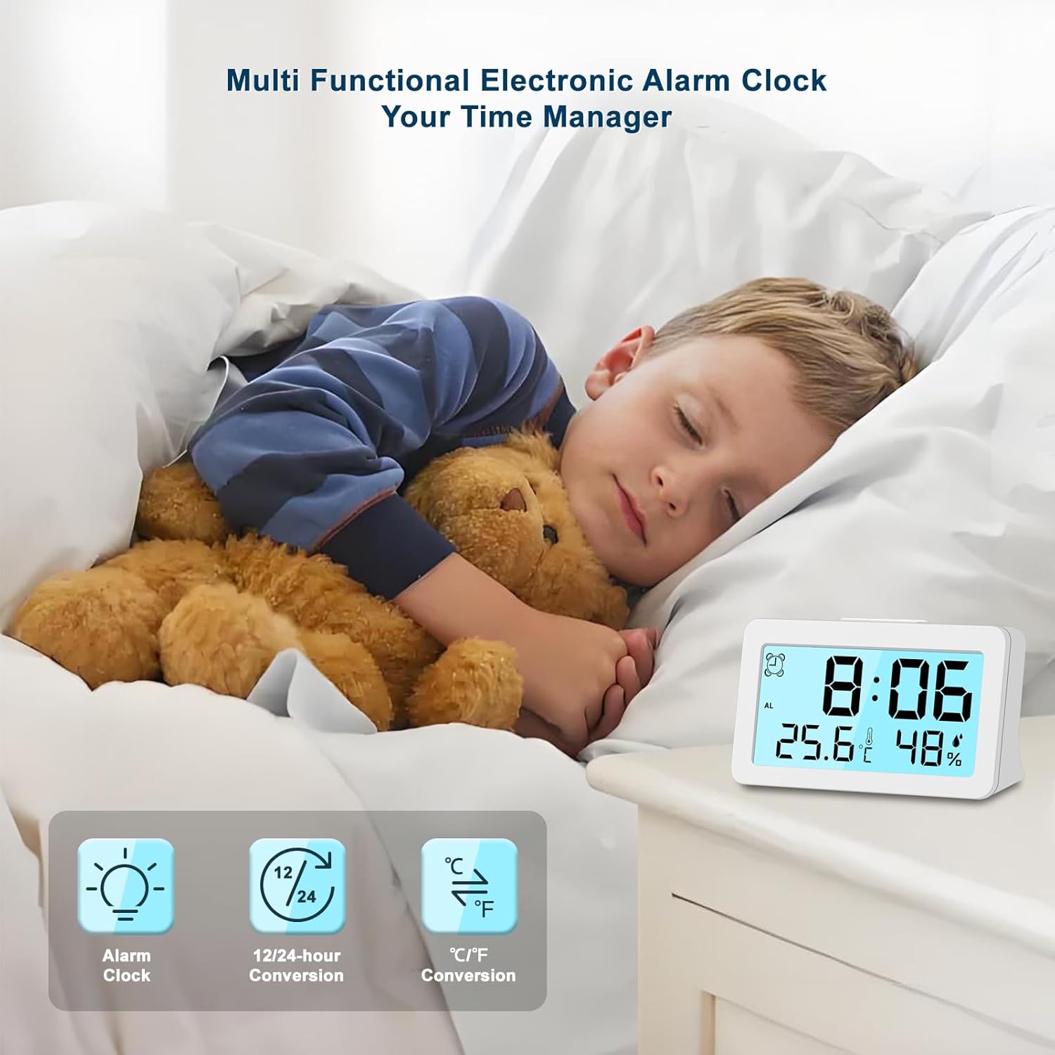 27 Inch Ultra Mini Travel Alarm Clock with Temperature Humidity Display