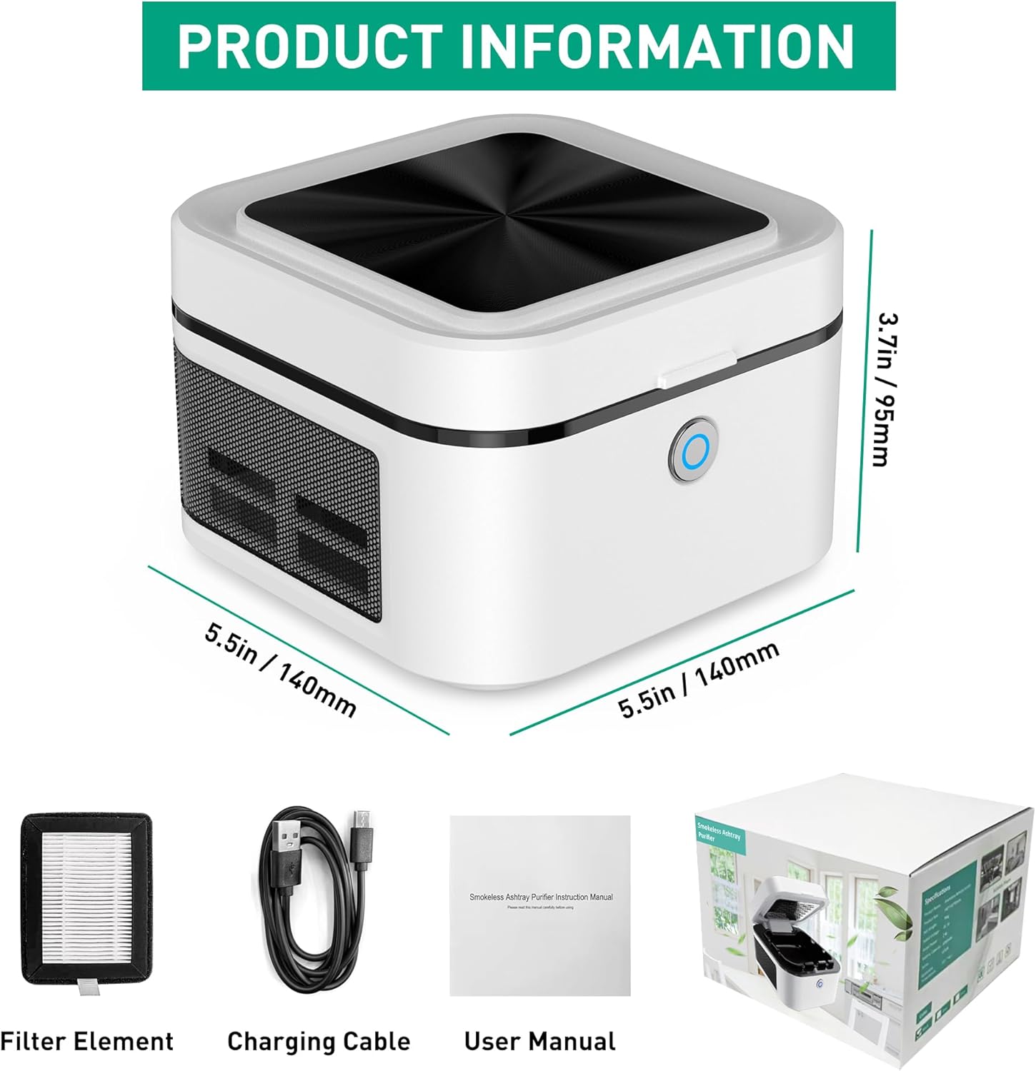 2 in 1 Air Purifier Smokeless Ashtray for Home Office Car