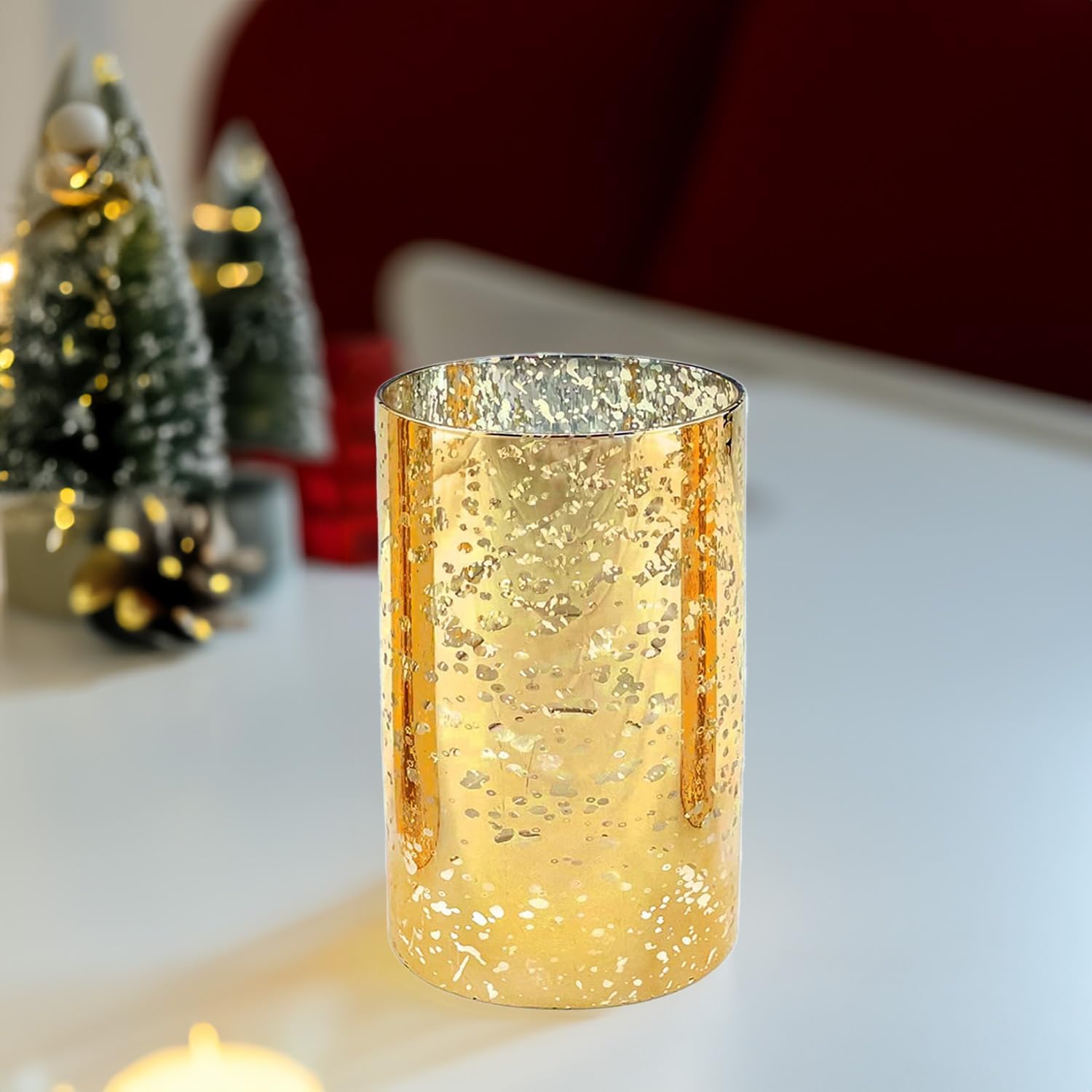 WGVI Hurricane Candle Holder Sleeve Gold Speckled Glass 4 x 6