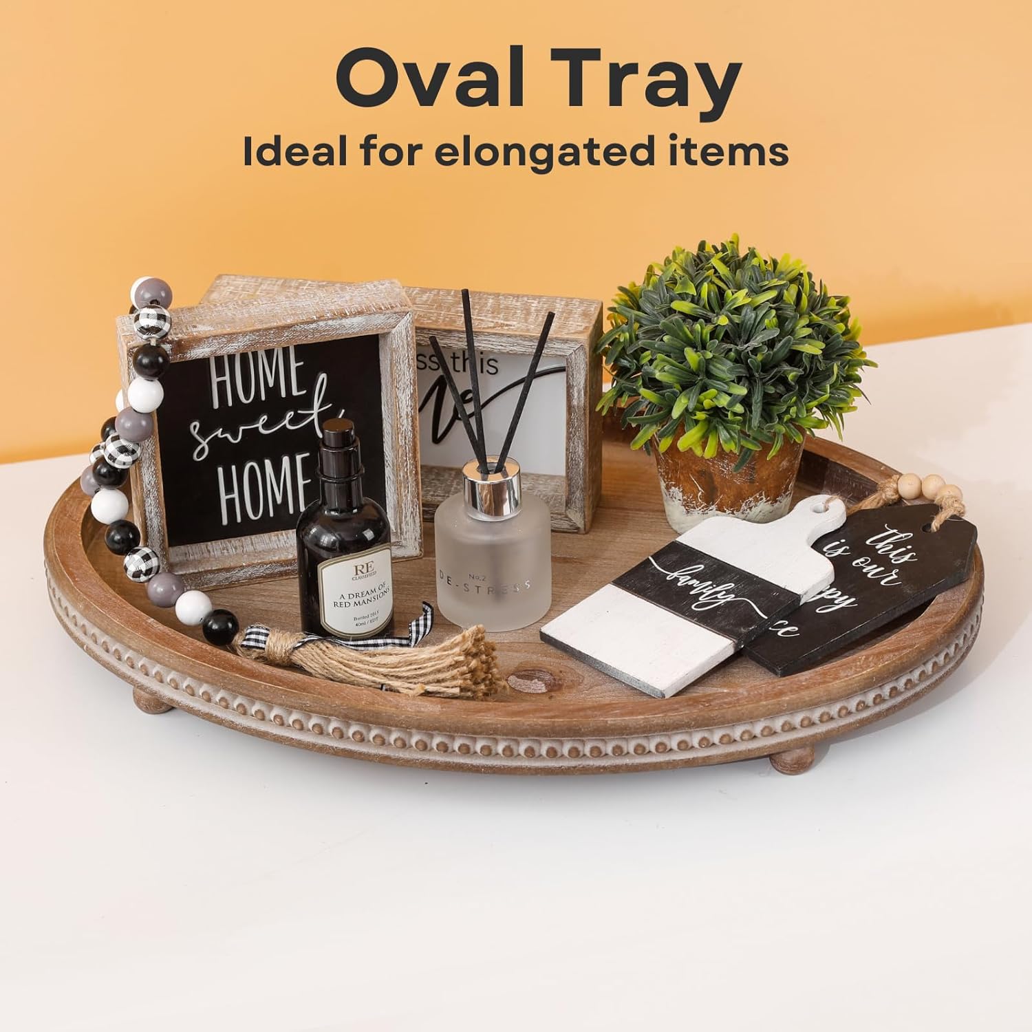 Festwind Decorative Oval Wooden Tray - Distressed Brown
