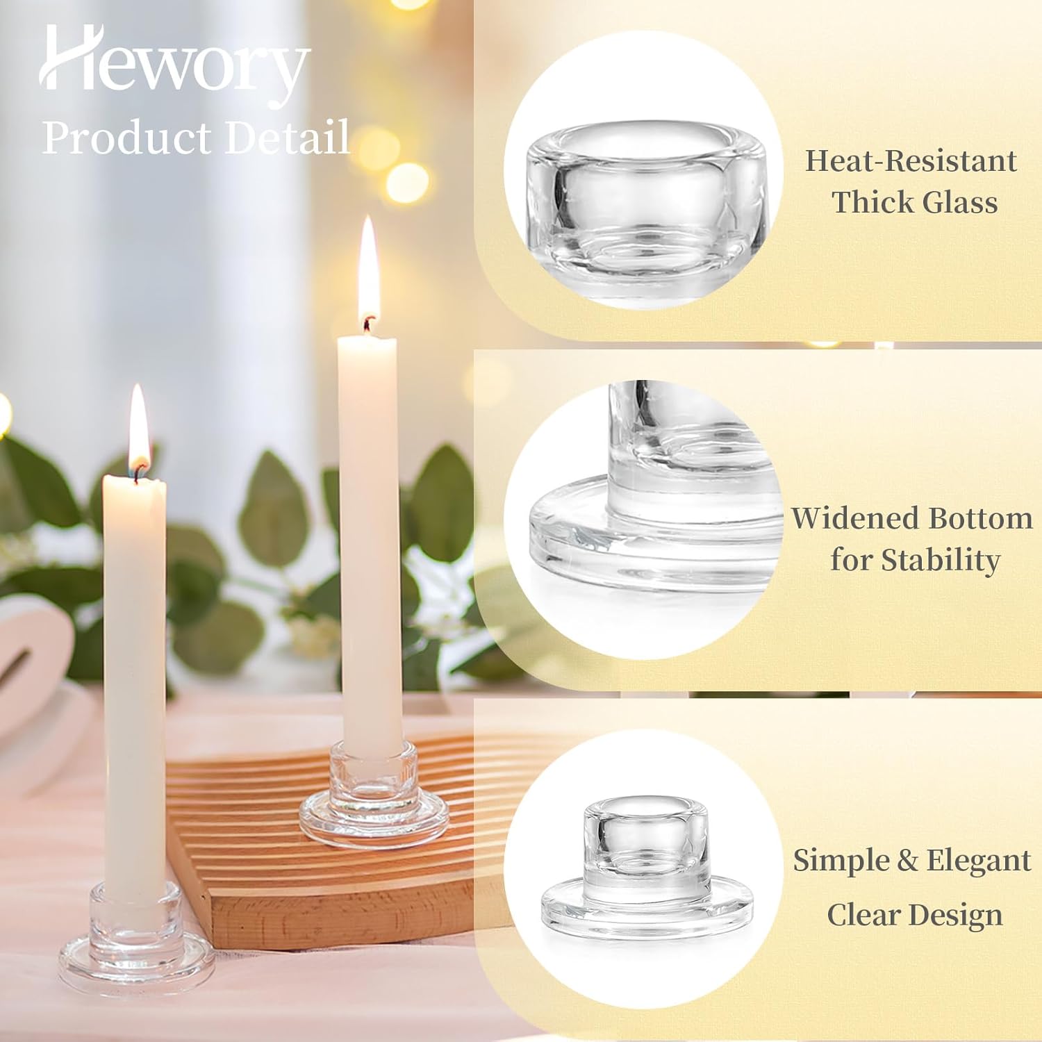 Hewory 20PCS Clear Taper Candle Holders Set
