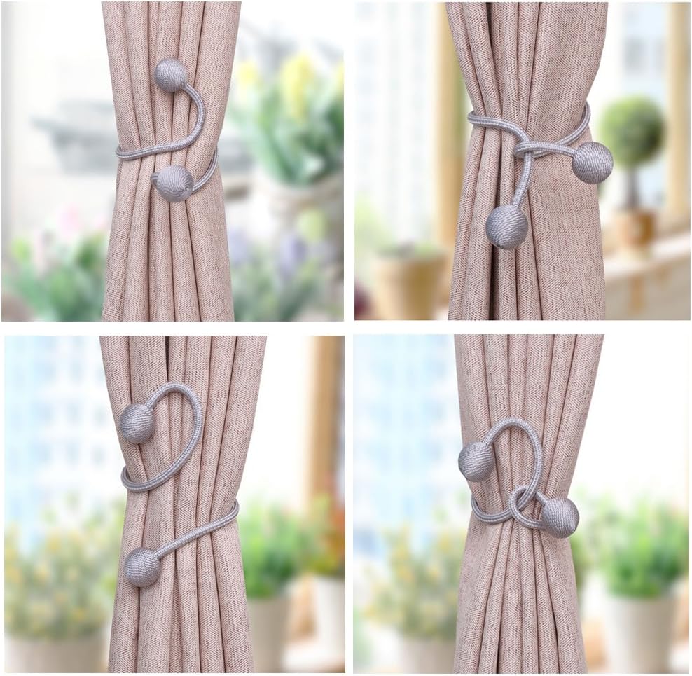 Farmhouse Curtain Tiebacks 2 Pack Silver Gray Woven Rope Holdbacks