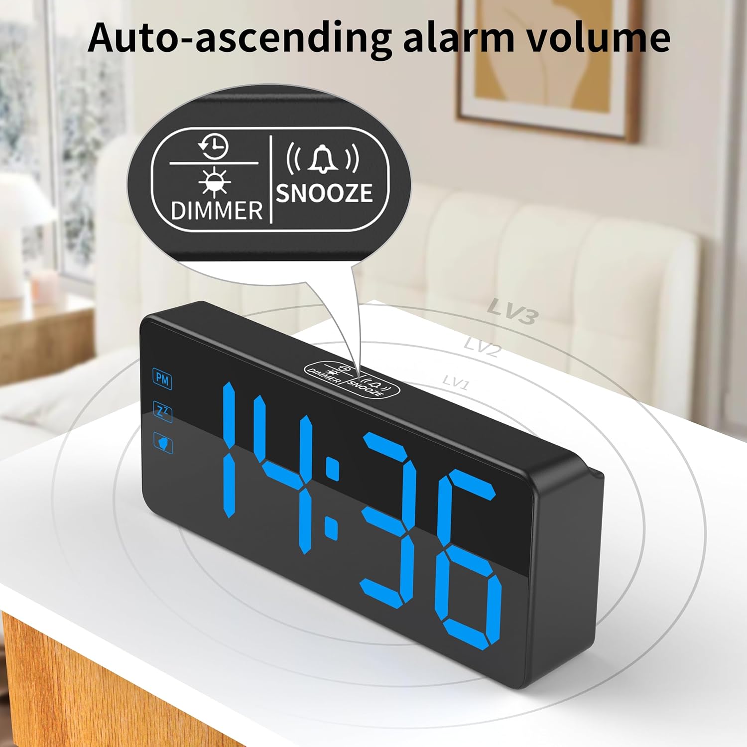 Kwanwa Digital Alarm Clock with 3-Level Dimmer and Battery Backup