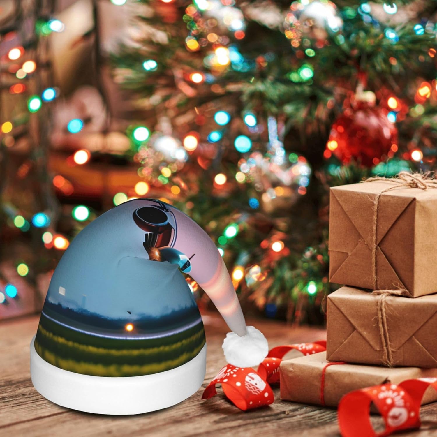 Airplane in the Evening Lights Print Christmas Hat with LED