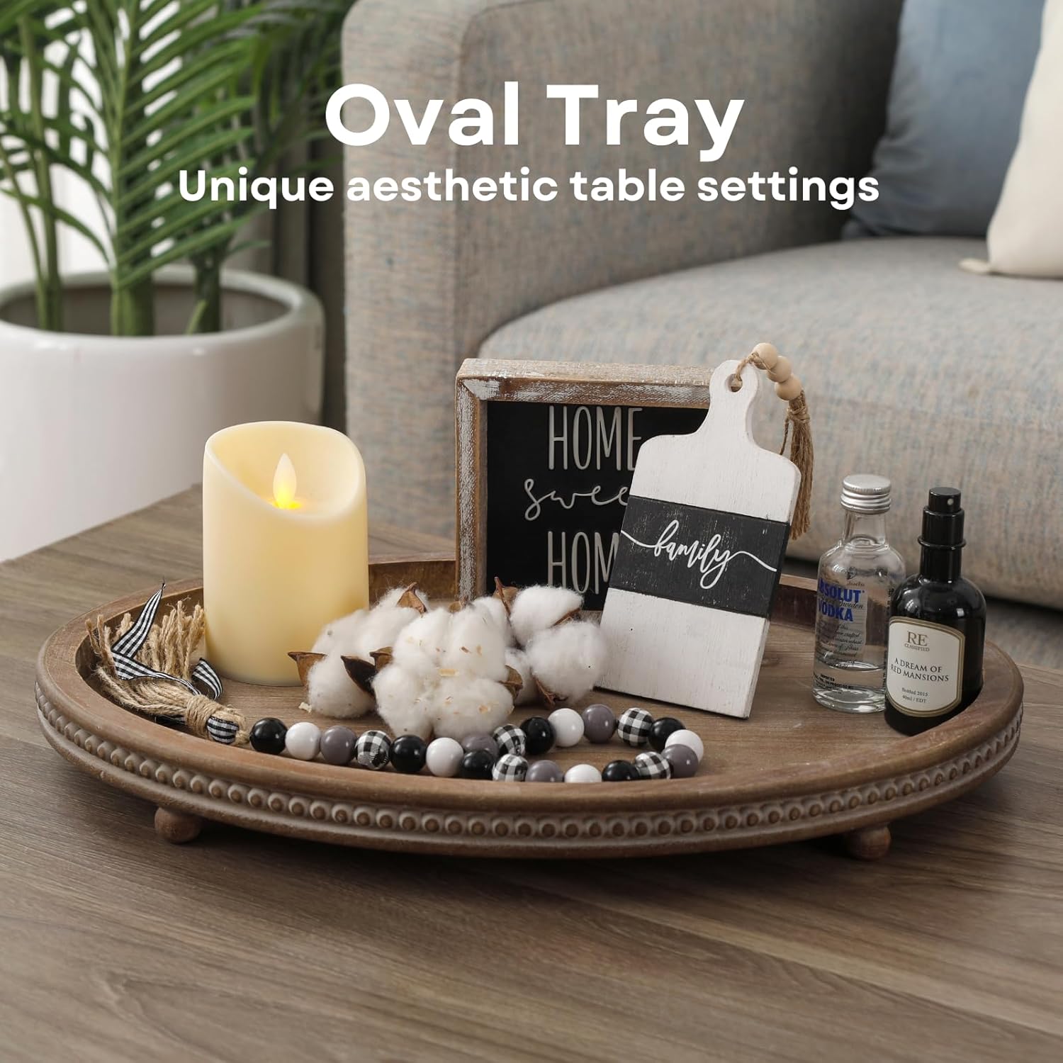 Festwind Decorative Oval Wooden Tray - Distressed Brown