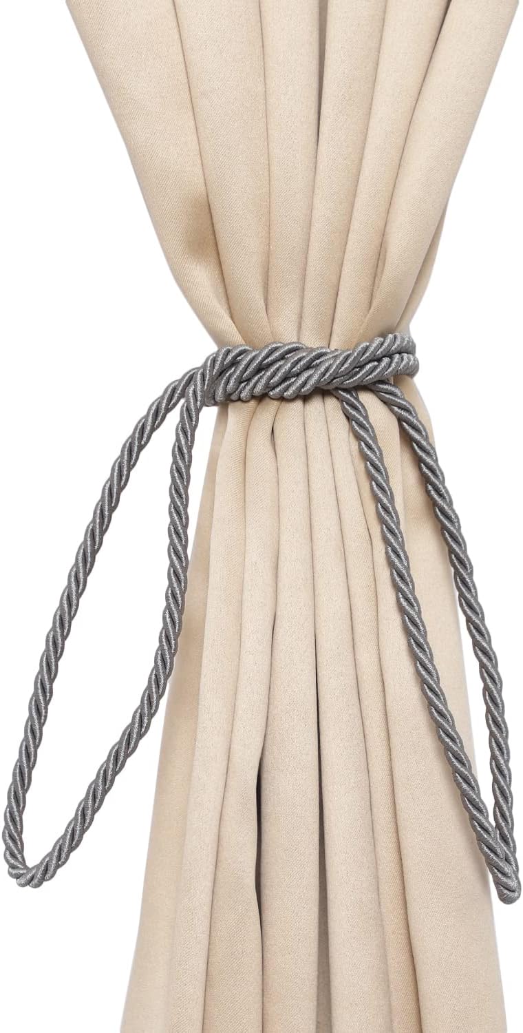 2 Pack Curtain Tiebacks with Pearl Holdbacks Gray
