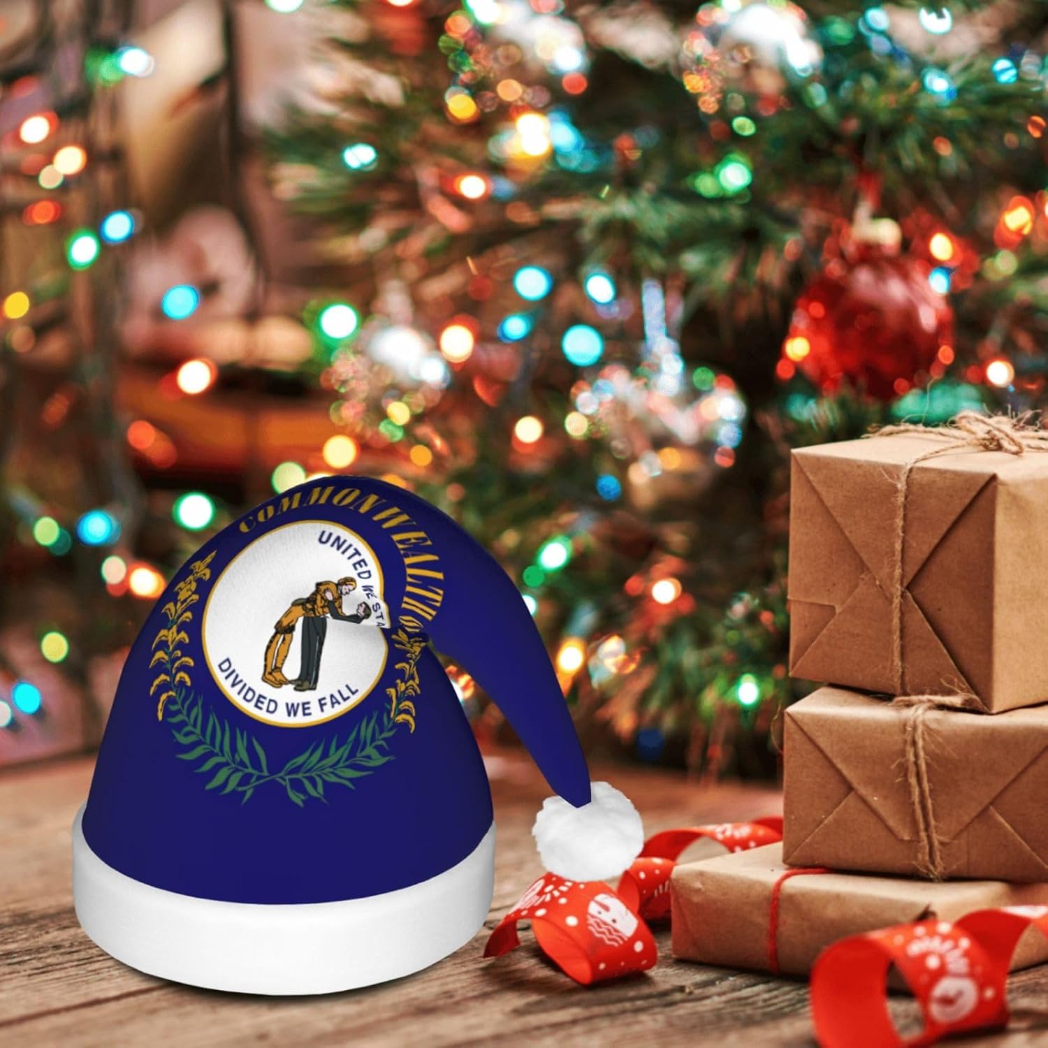 Kentucky State Flag Christmas Hat With LED Lights