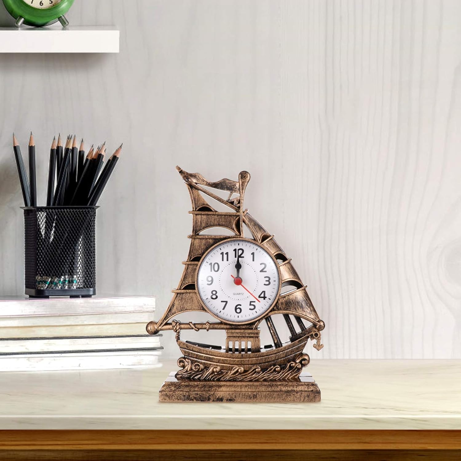 Retro Sailboat Alarm Clock Nautical Decor Golden