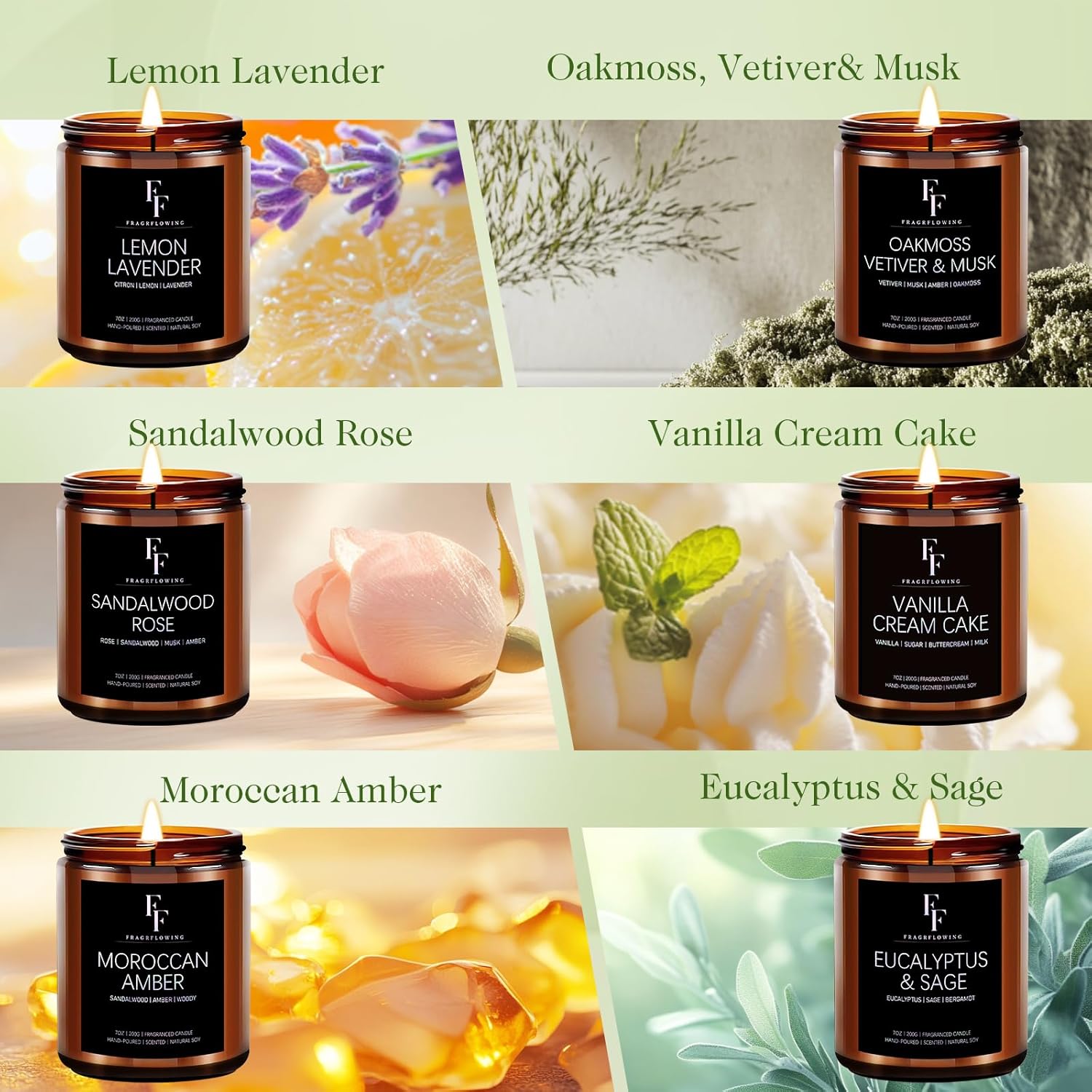 Scented Candle Set 6 Pack with 42 Oz Jar Candles