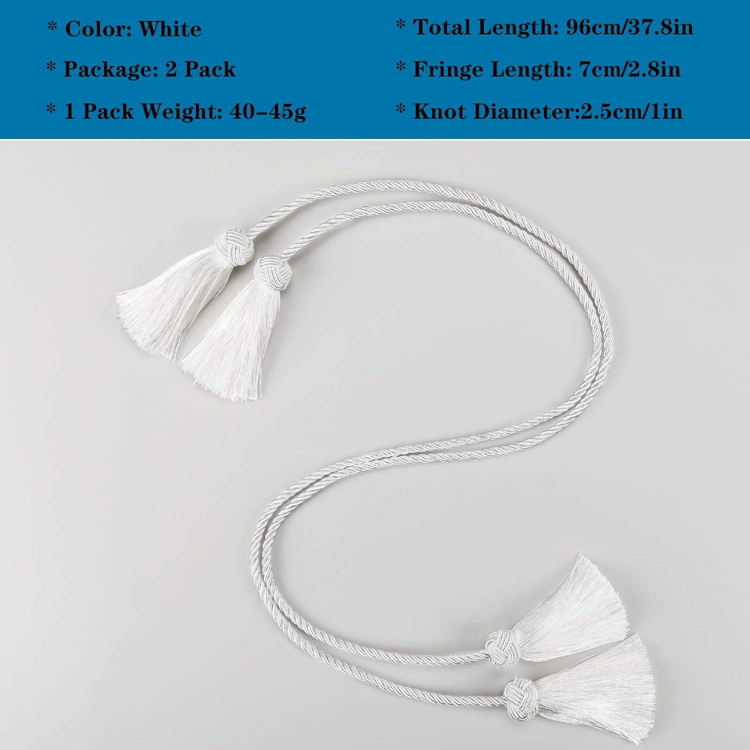 Elegant White Curtain Tiebacks with Tassel 2pack