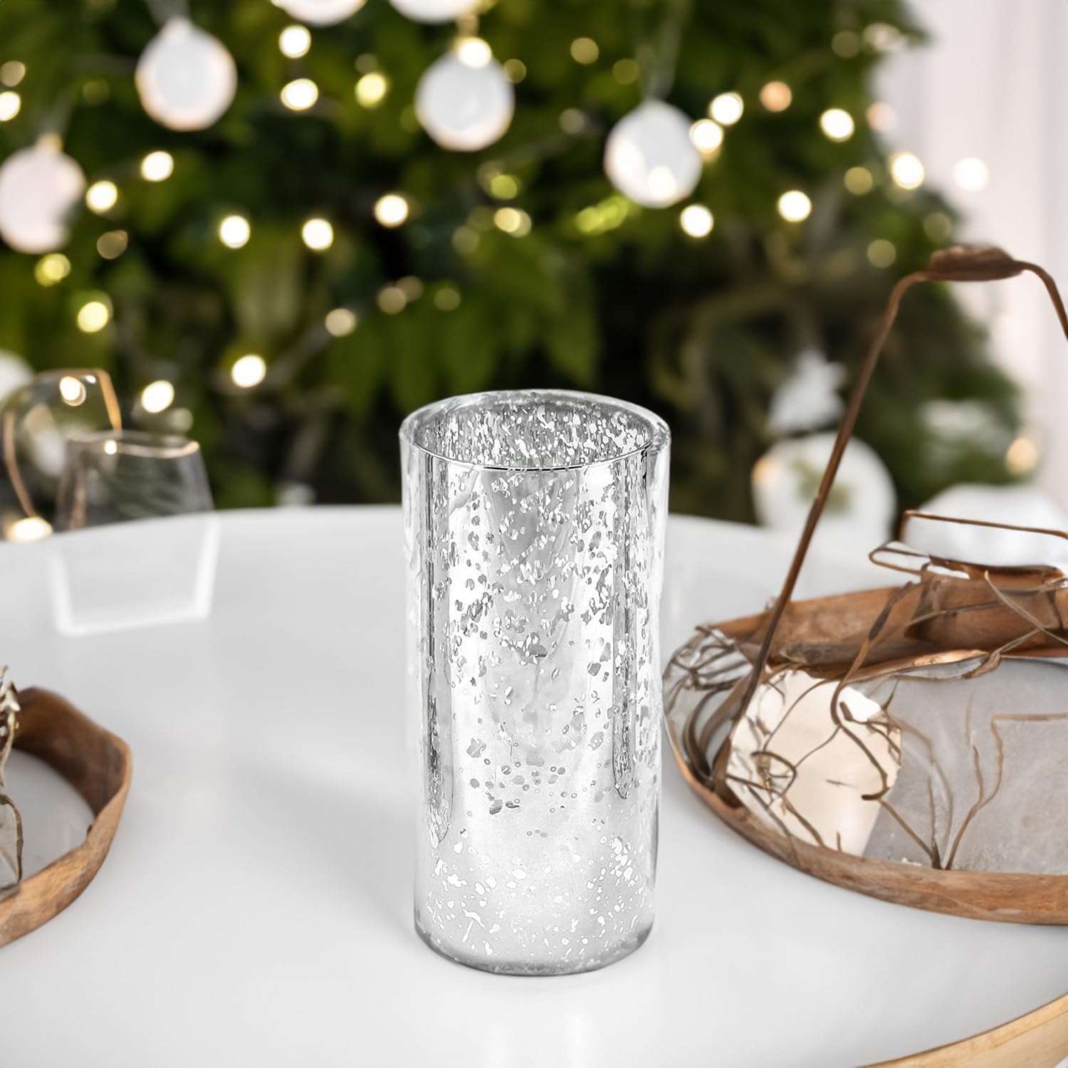 WGVI Hurricane Candle Holder Sleeve Silver Speckled Glass