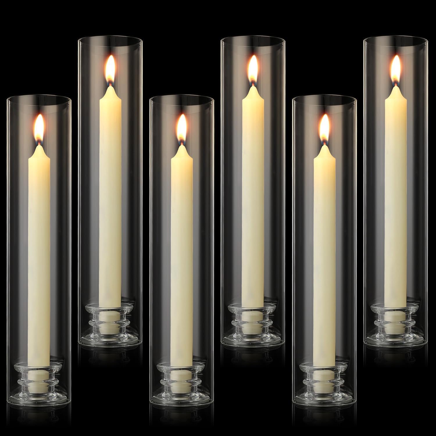 6 Sets Modern Candle Stand with Chimney Covers for Tapered Candles